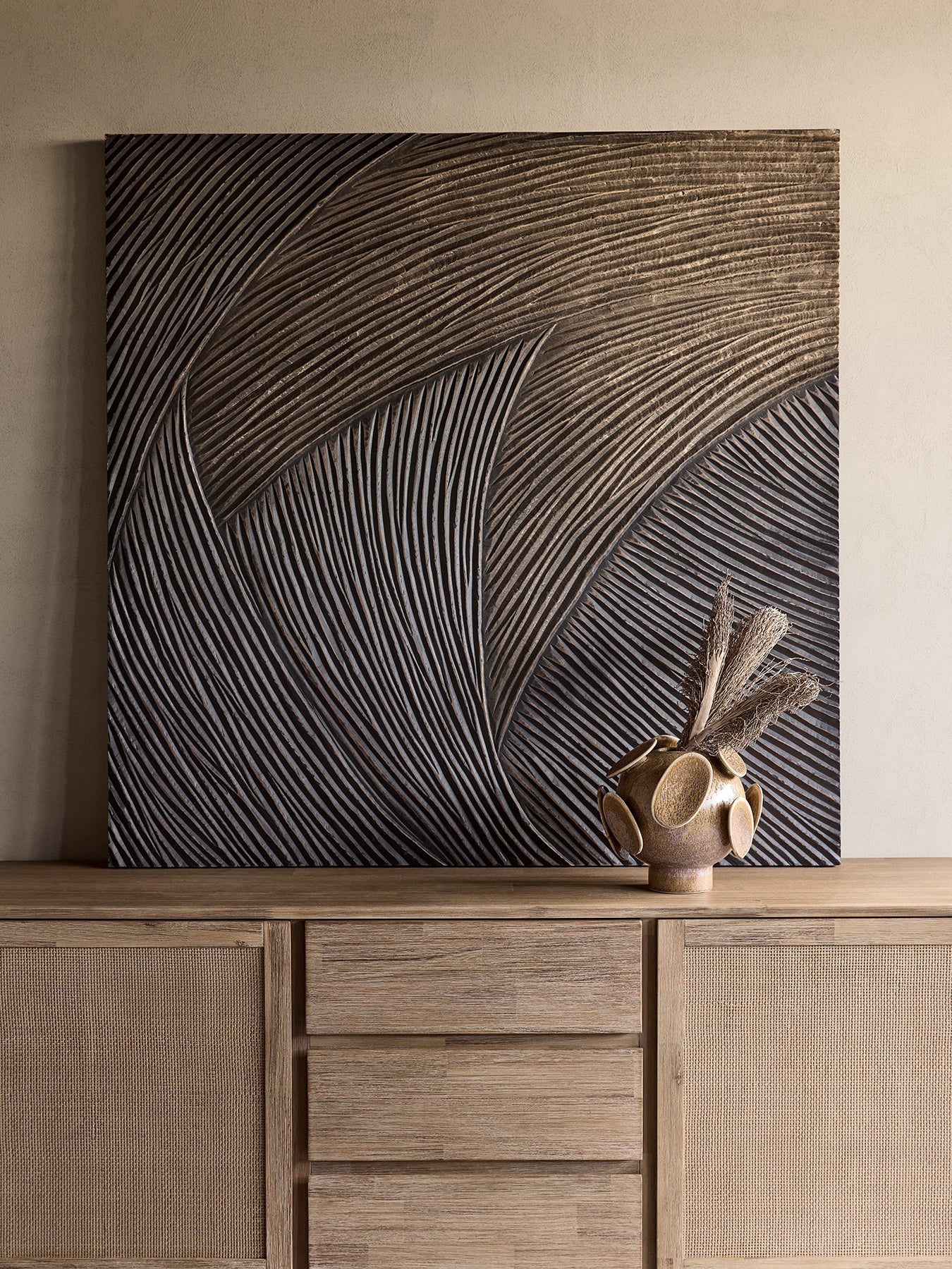 Golden Wave Geometric Wall Art 120x120cm Black