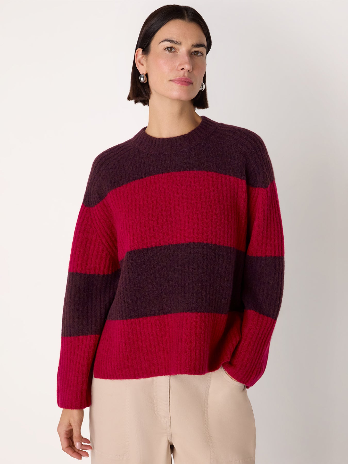 Wool Mix Wide Stripe Knit Red