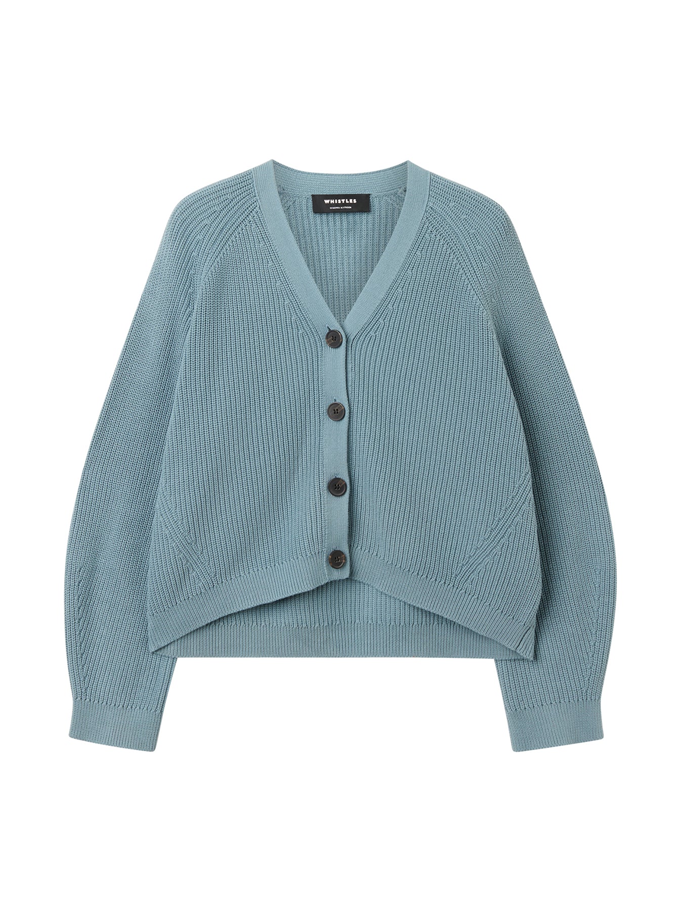 V Neck Cotton Cardigan Blue