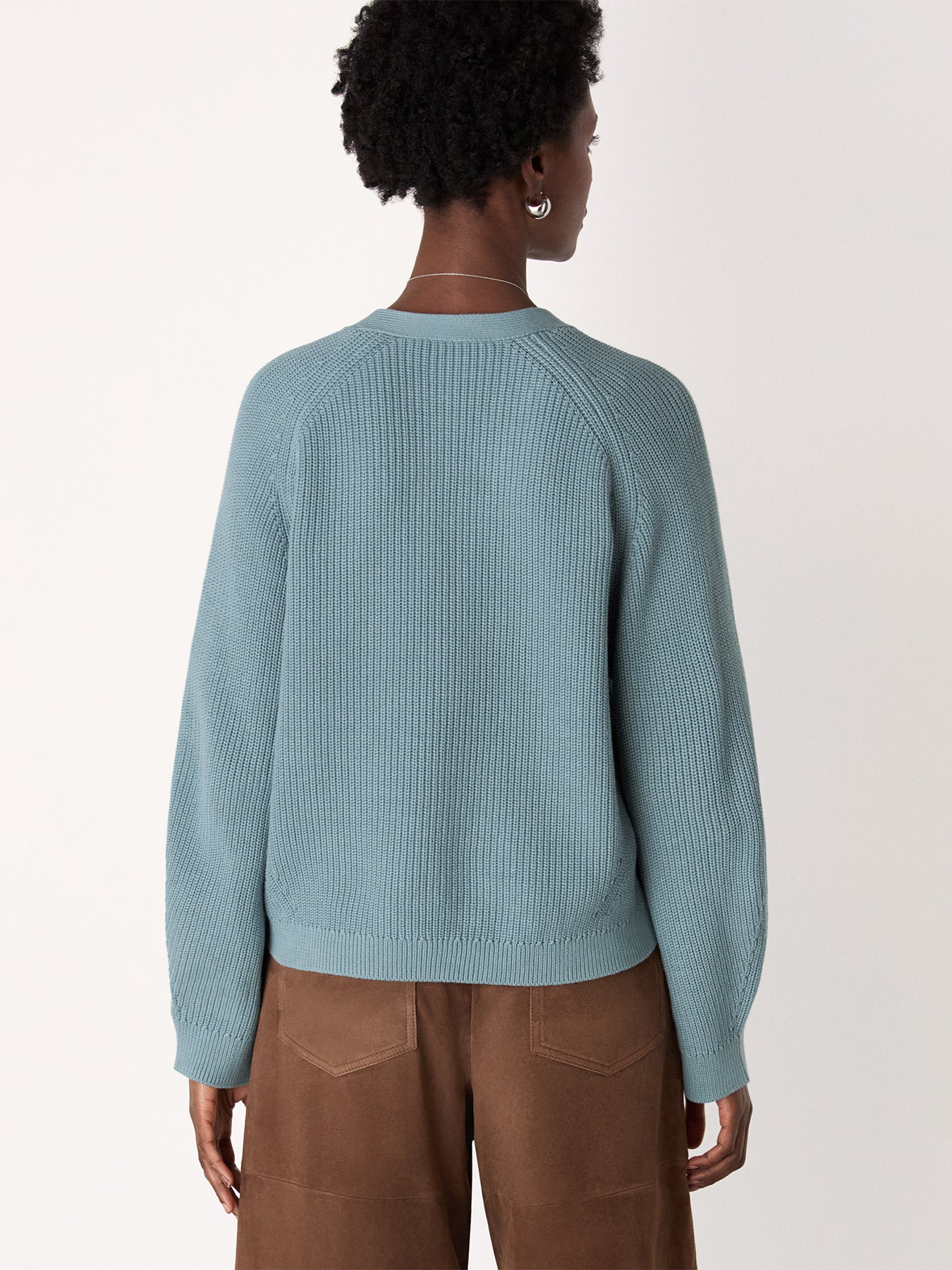 V Neck Cotton Cardigan Blue