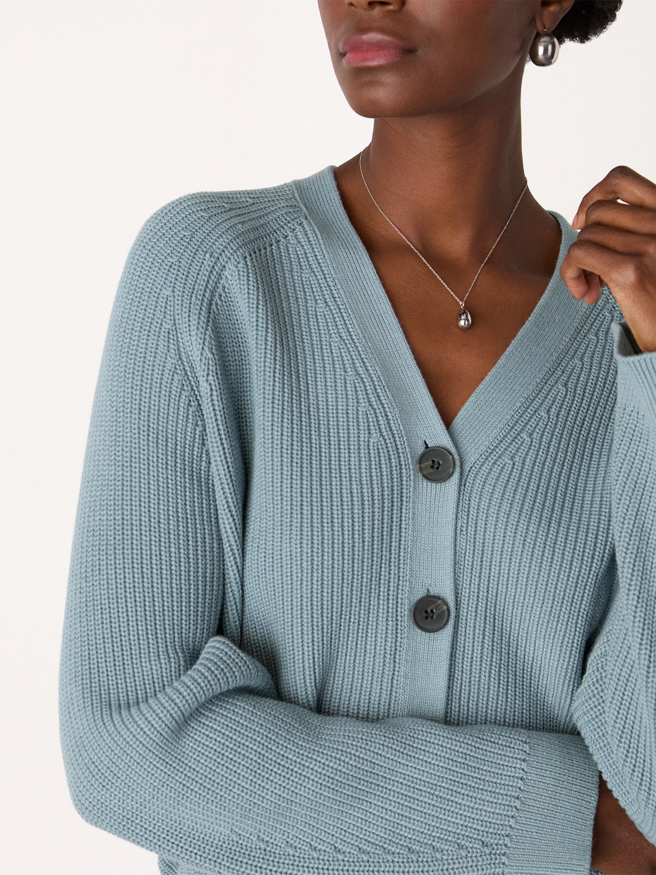V Neck Cotton Cardigan Blue