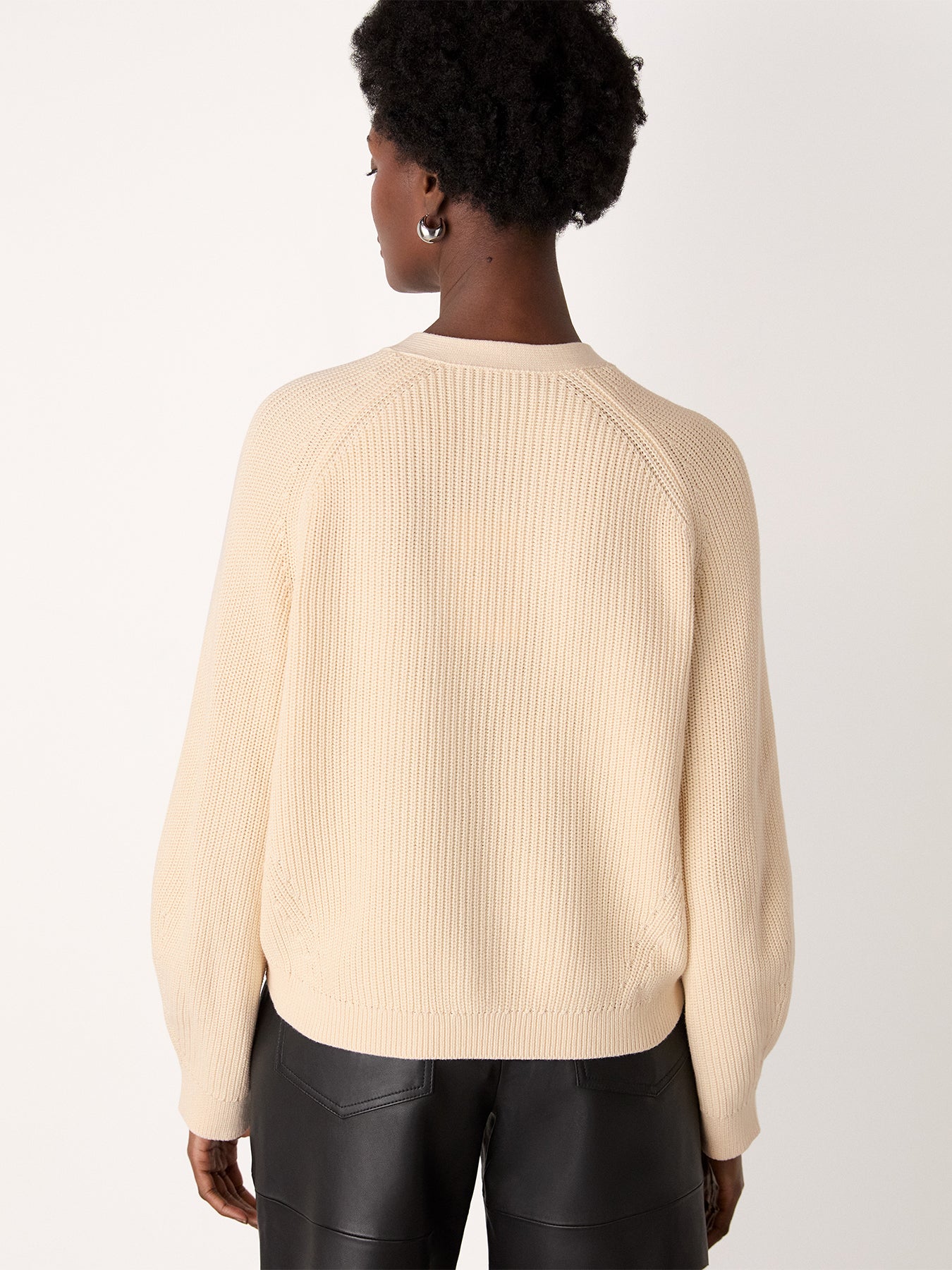 V Neck Cotton Cardigan Ivory