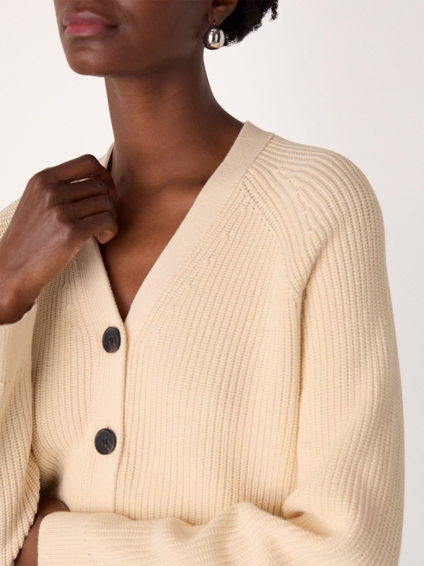 V Neck Cotton Cardigan Ivory