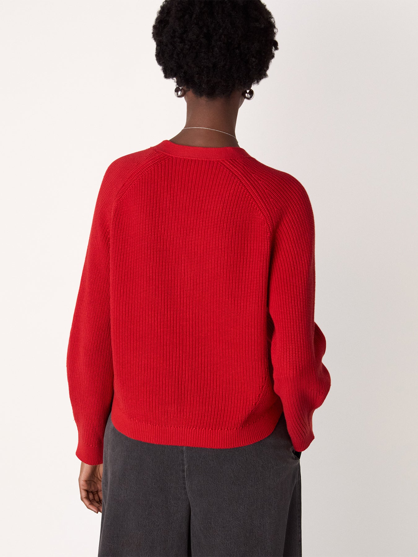 V Neck Cotton Cardigan Red