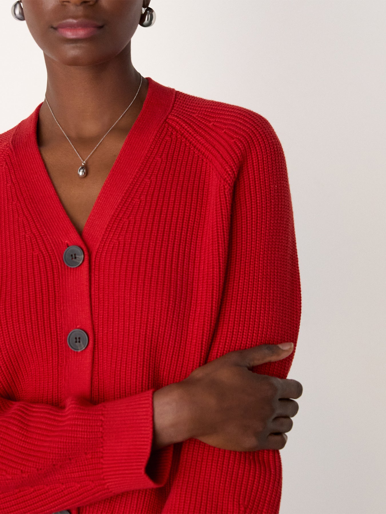 V Neck Cotton Cardigan Red