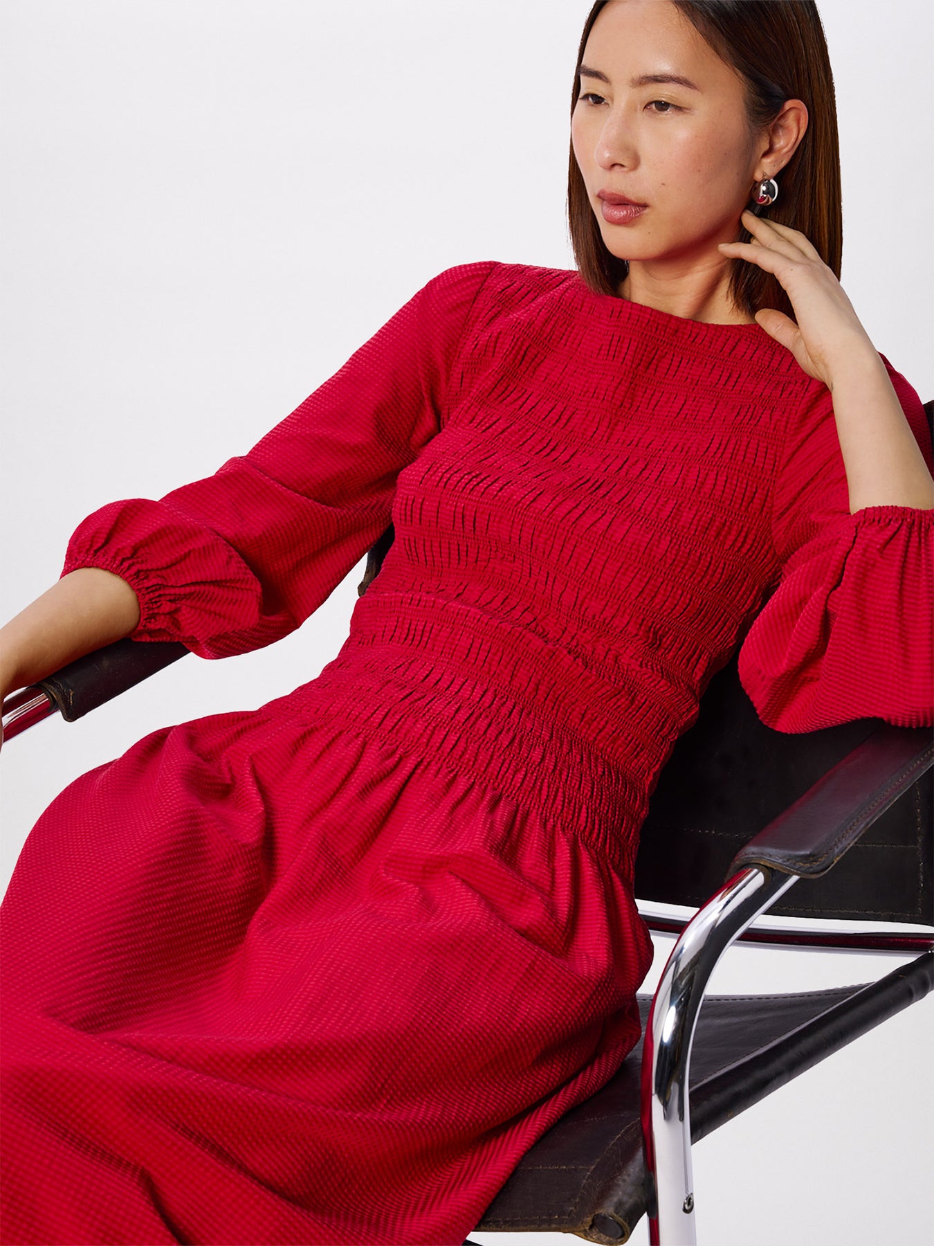 Wide Spaced Shirred Dress Red