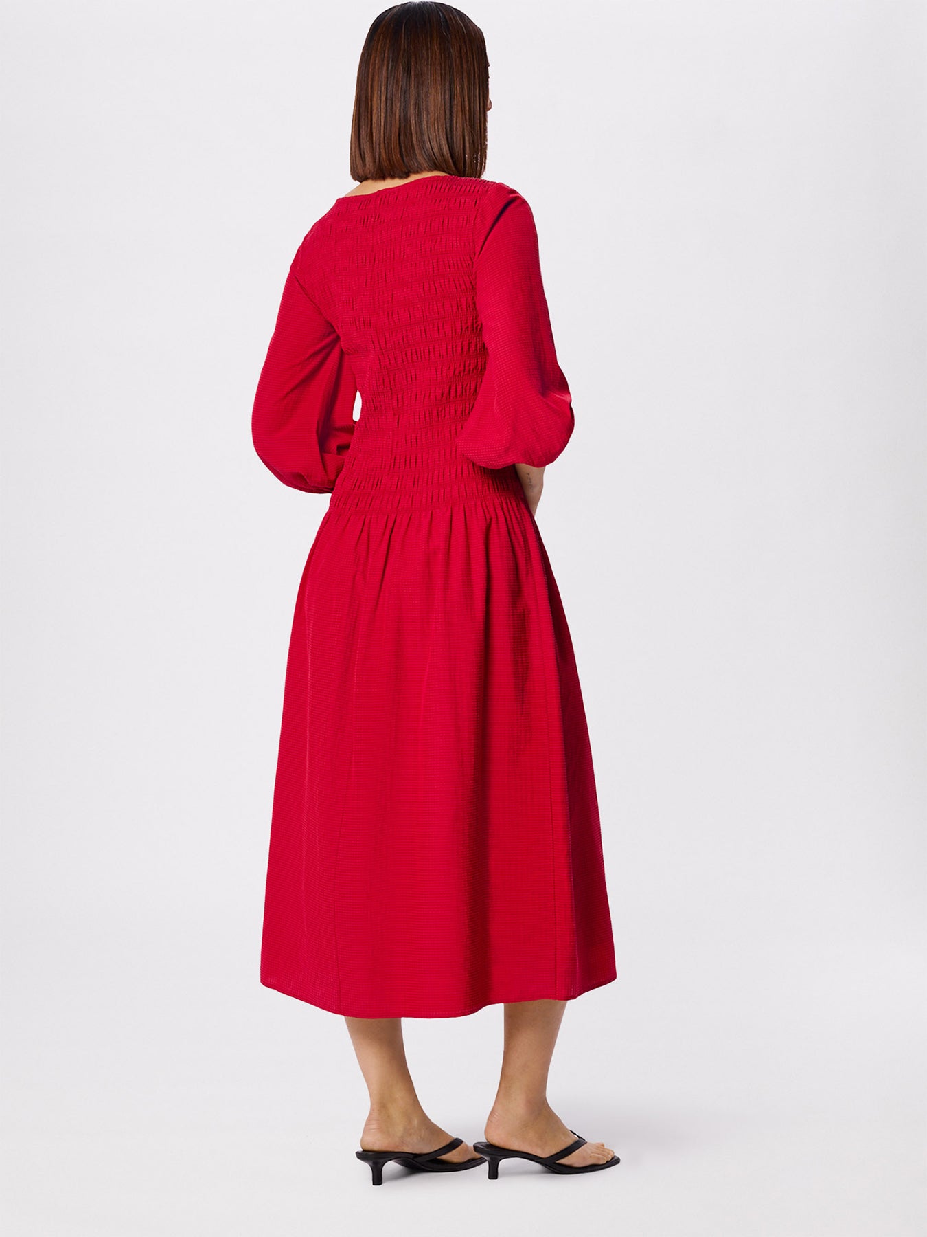 Wide Spaced Shirred Dress Red