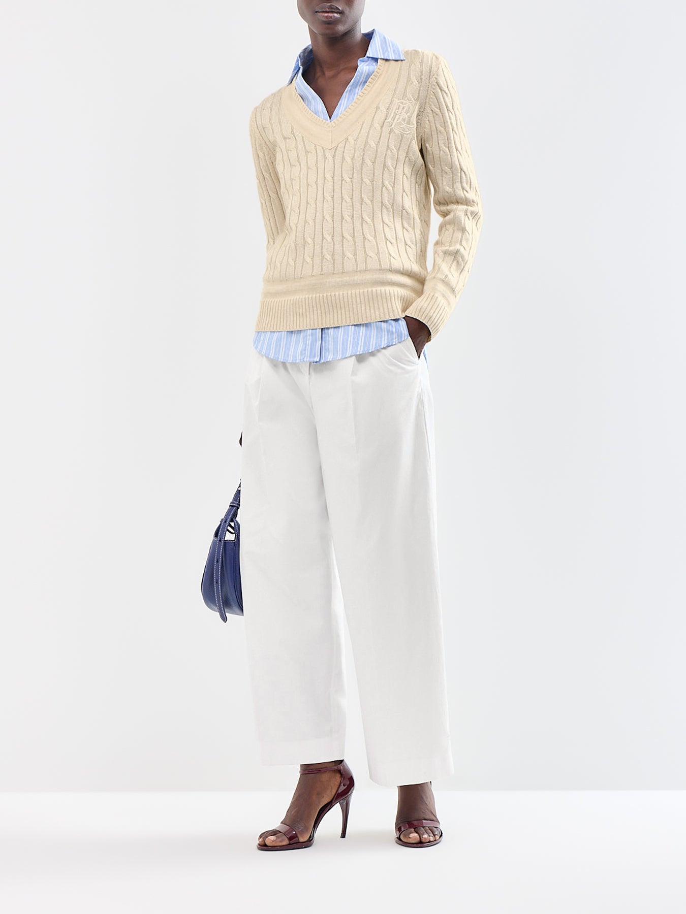 Meren Cable Knit V-Neck Jumper Cream