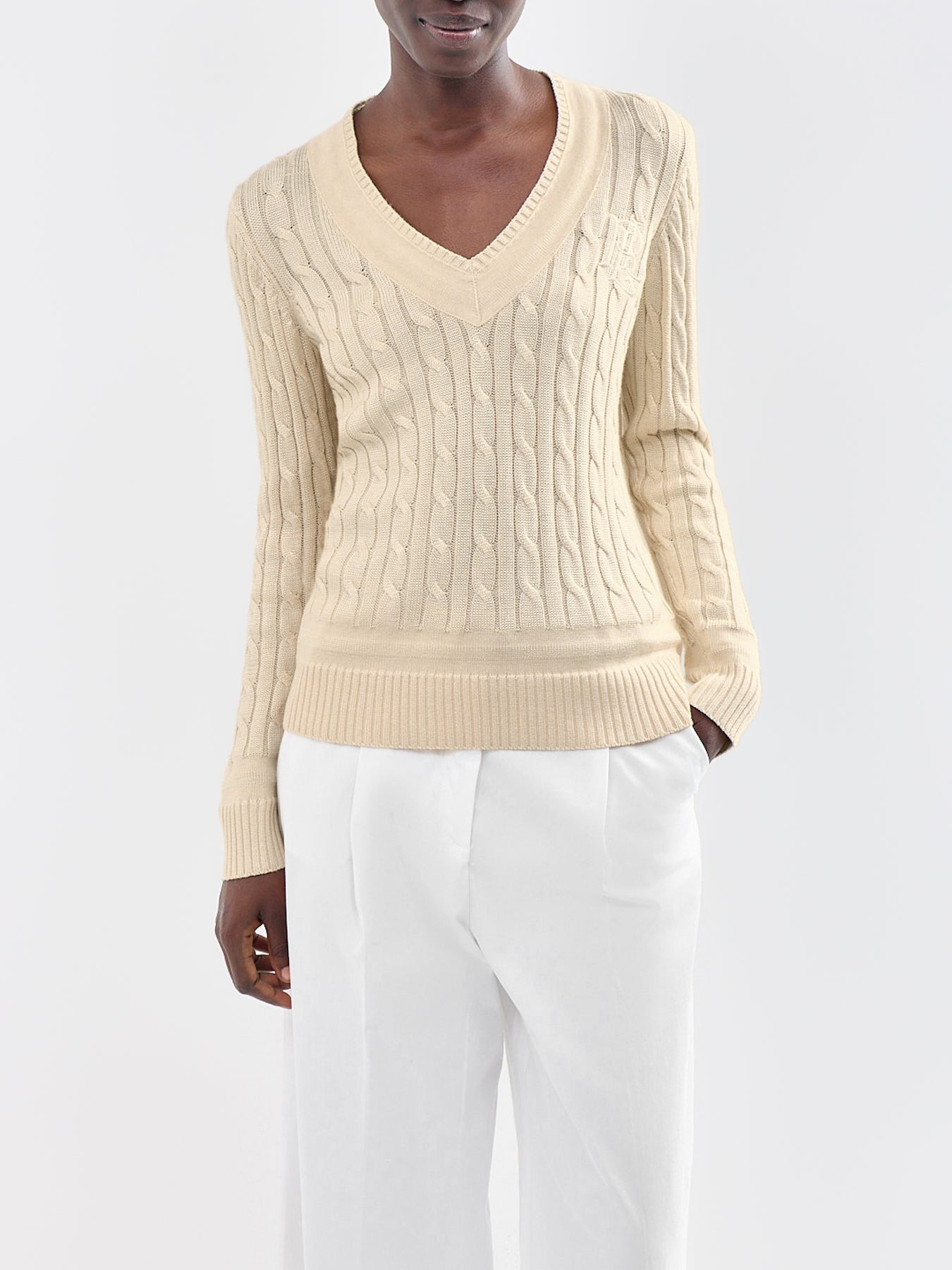 Meren Cable Knit V-Neck Jumper Cream