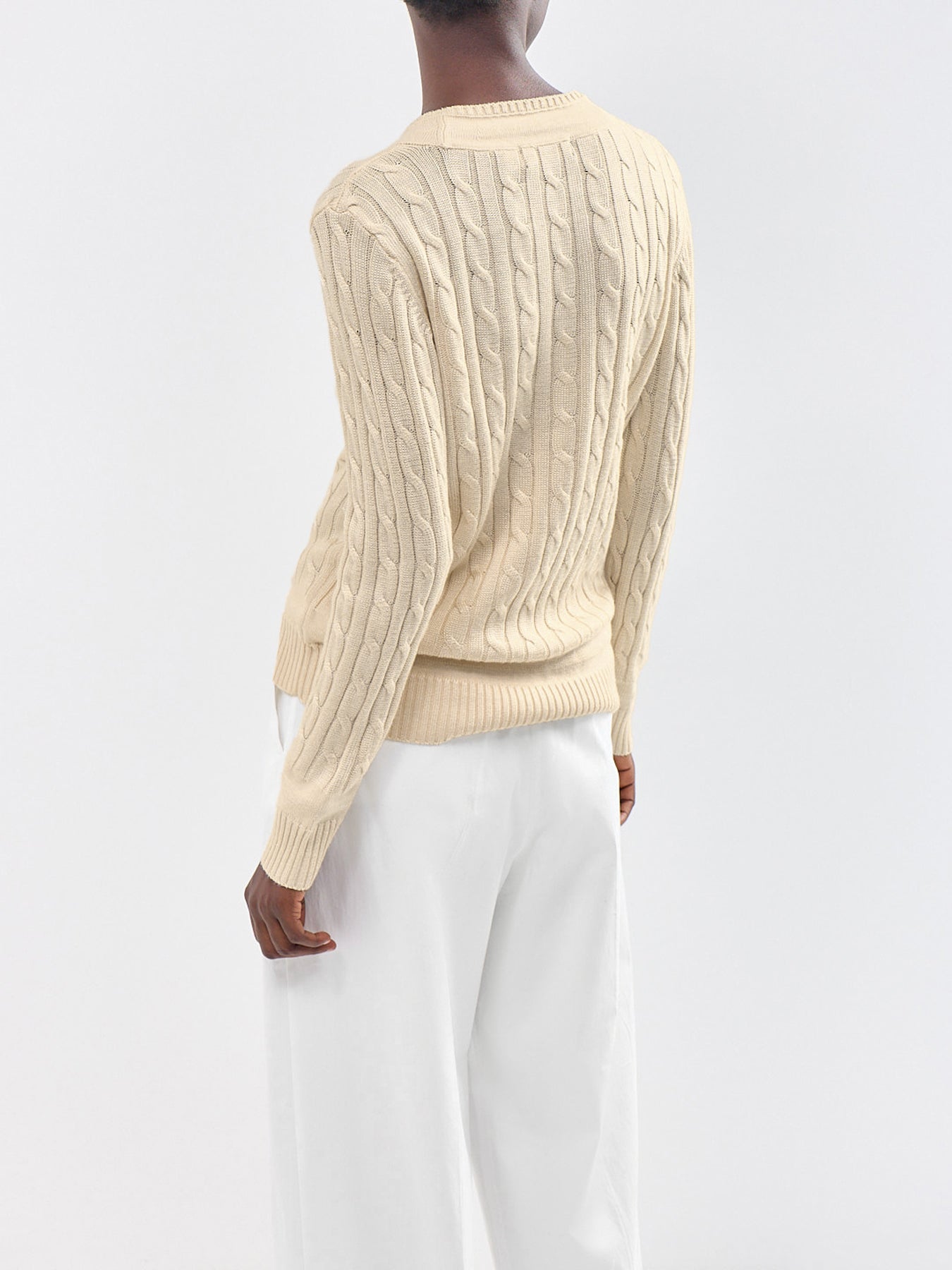 Meren Cable Knit V-Neck Jumper Cream