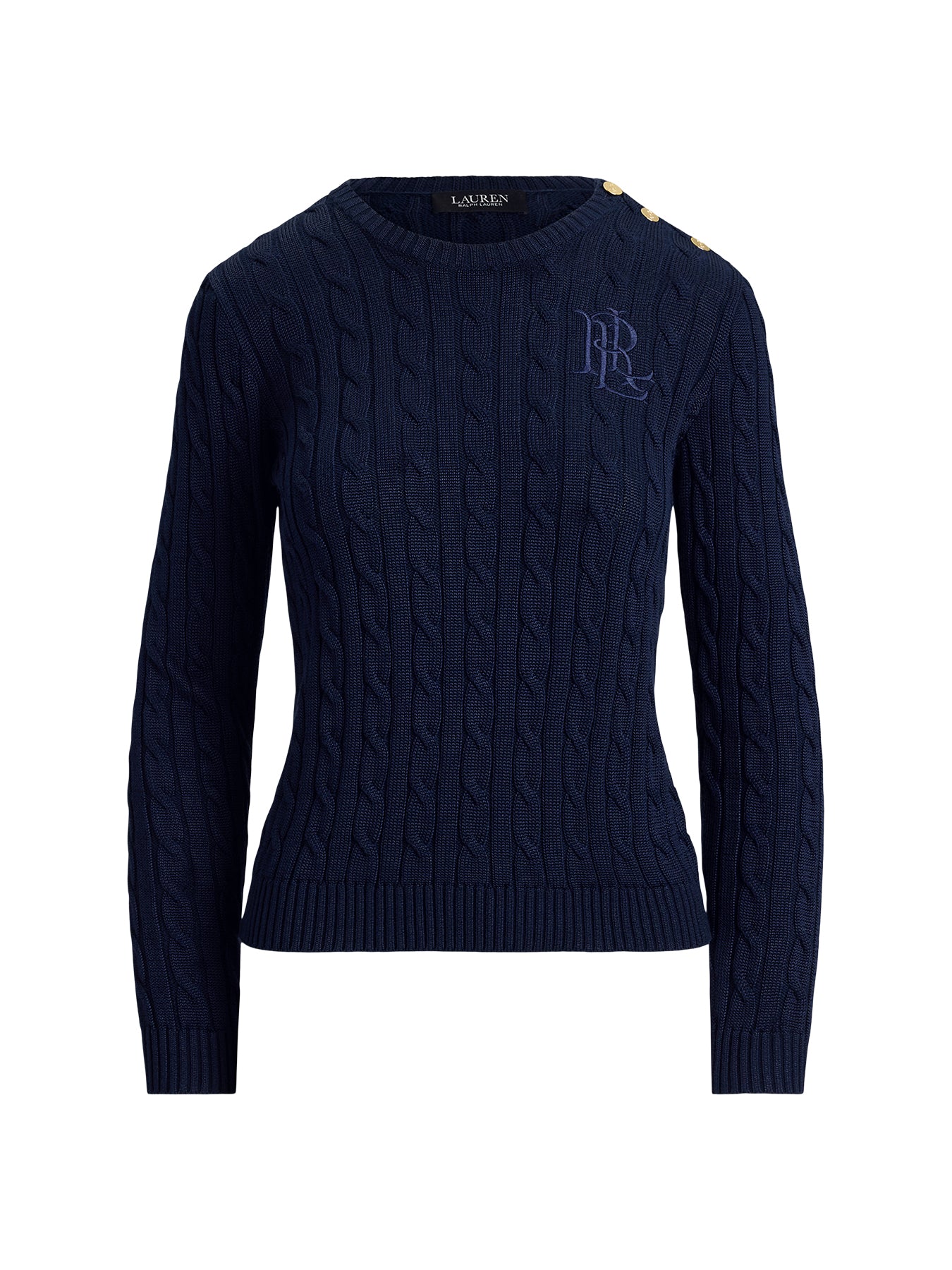 Cable Knit Button Shoulder Jumper Navy