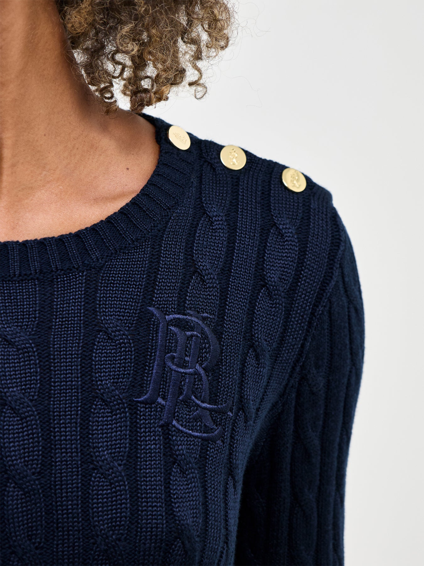Cable Knit Button Shoulder Jumper Navy