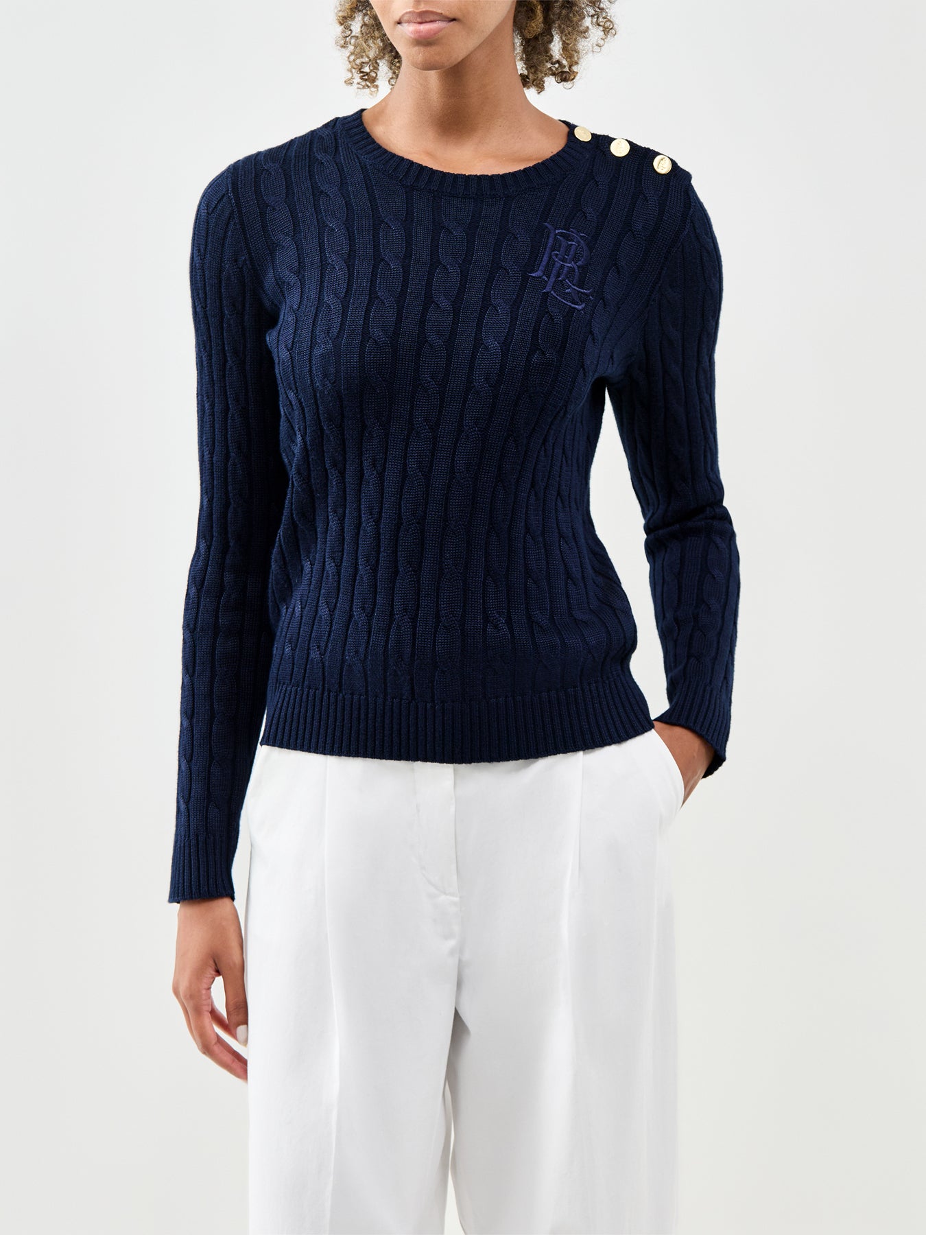 Cable Knit Button Shoulder Jumper Navy