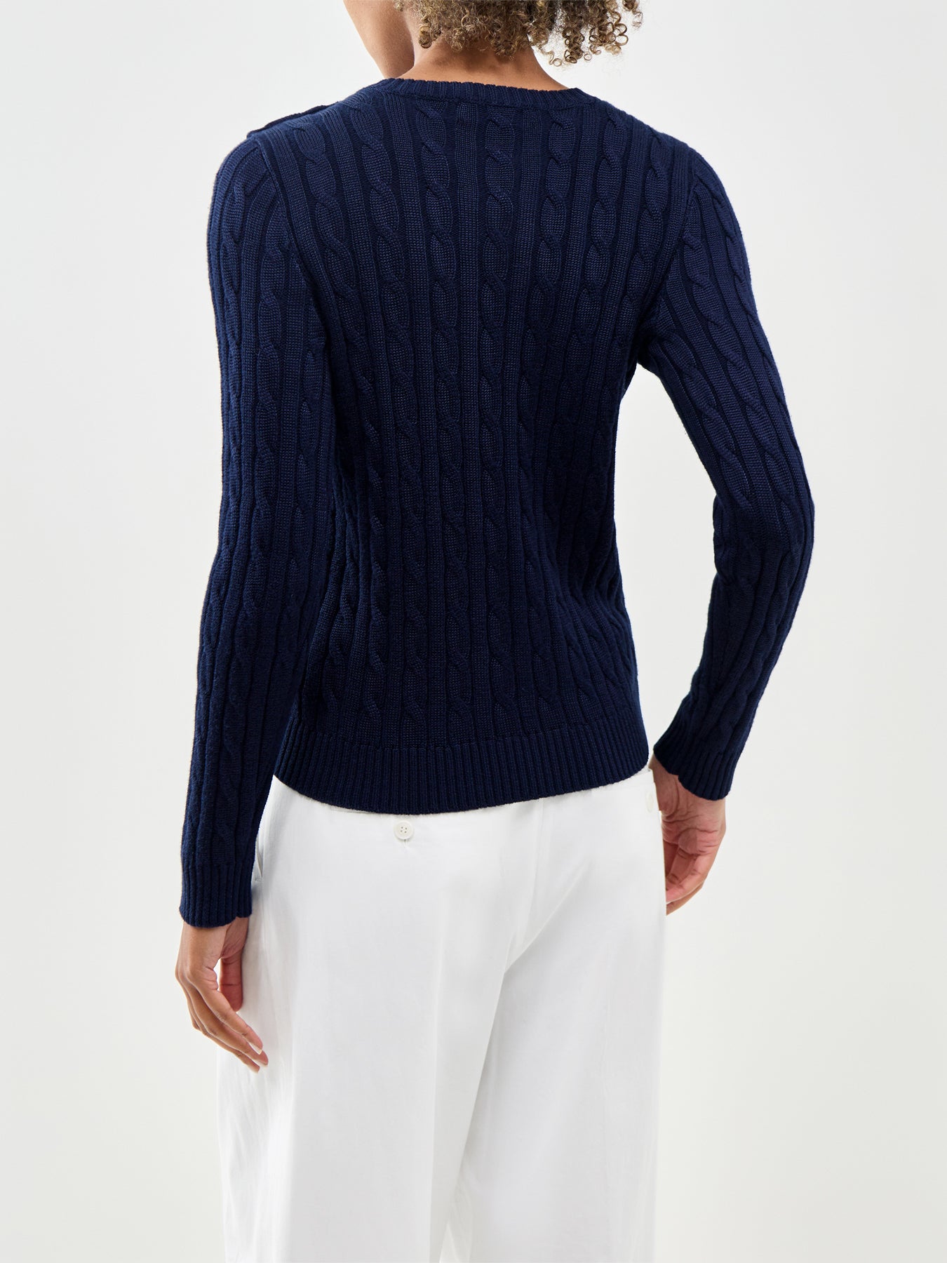 Cable Knit Button Shoulder Jumper Navy