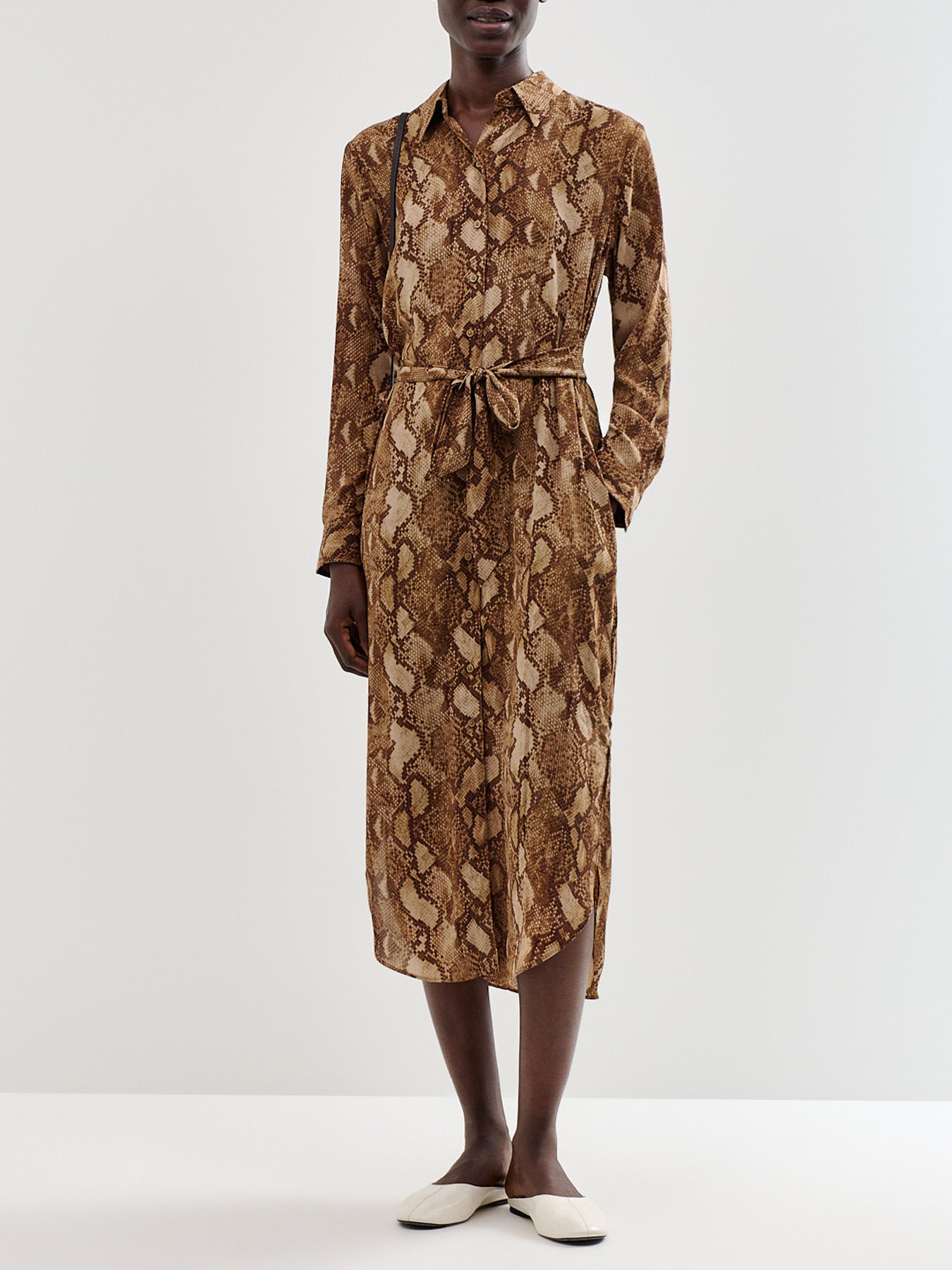 Snake Print Recycled Polyester Midi Shirt Dress