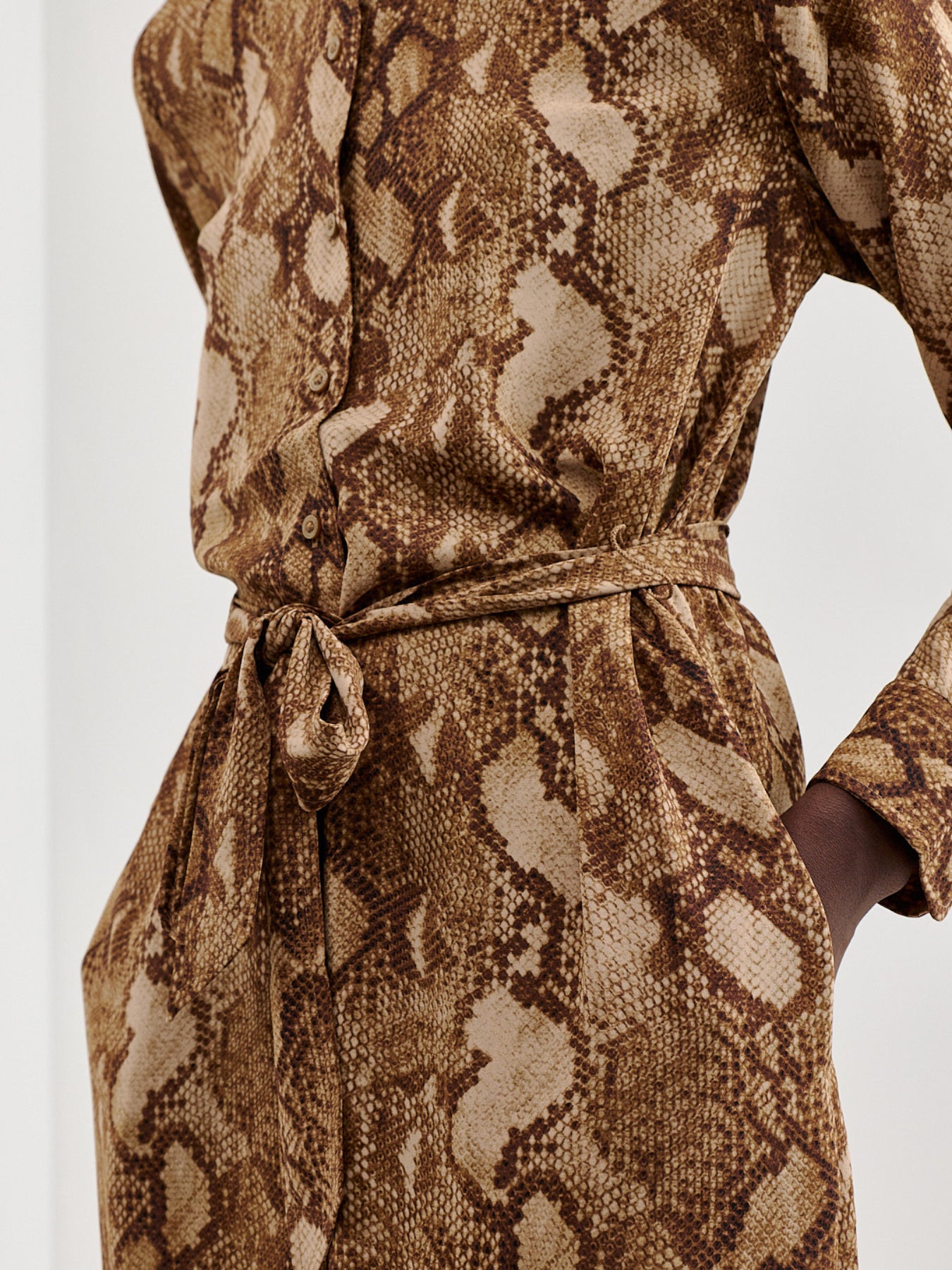 Snake Print Recycled Polyester Midi Shirt Dress