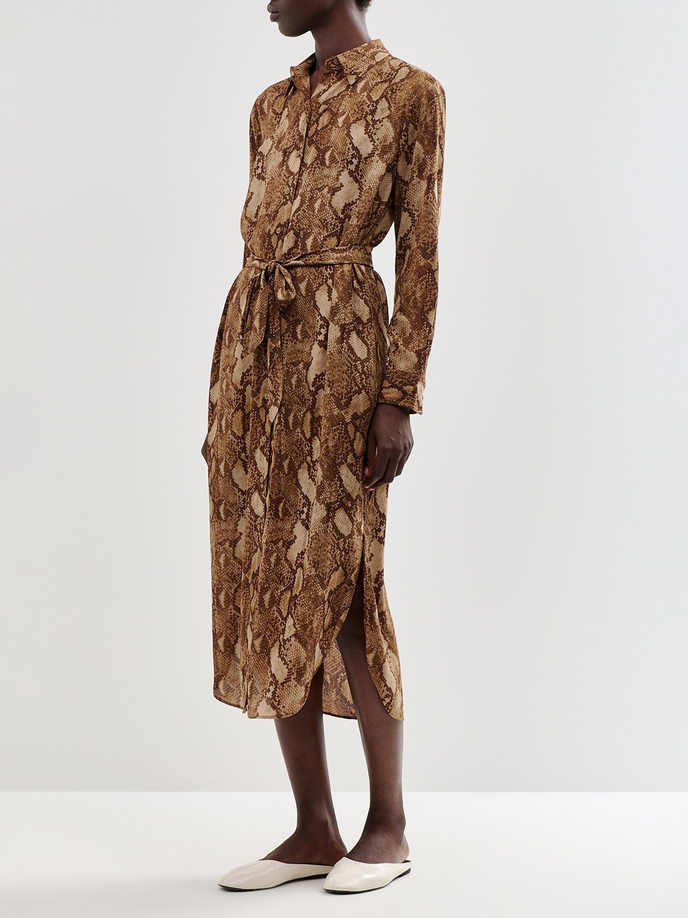 Snake Print Recycled Polyester Midi Shirt Dress