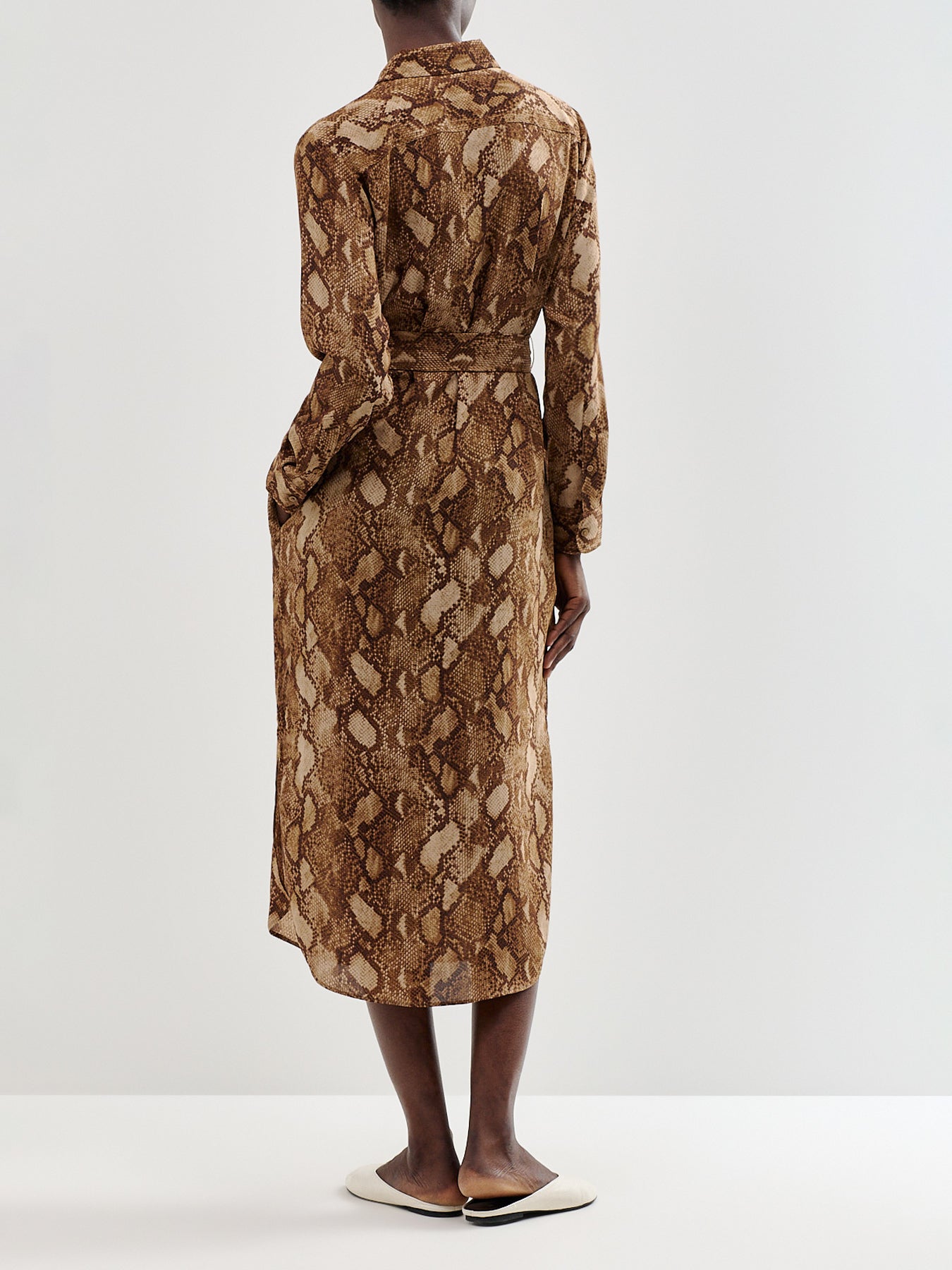 Snake Print Recycled Polyester Midi Shirt Dress