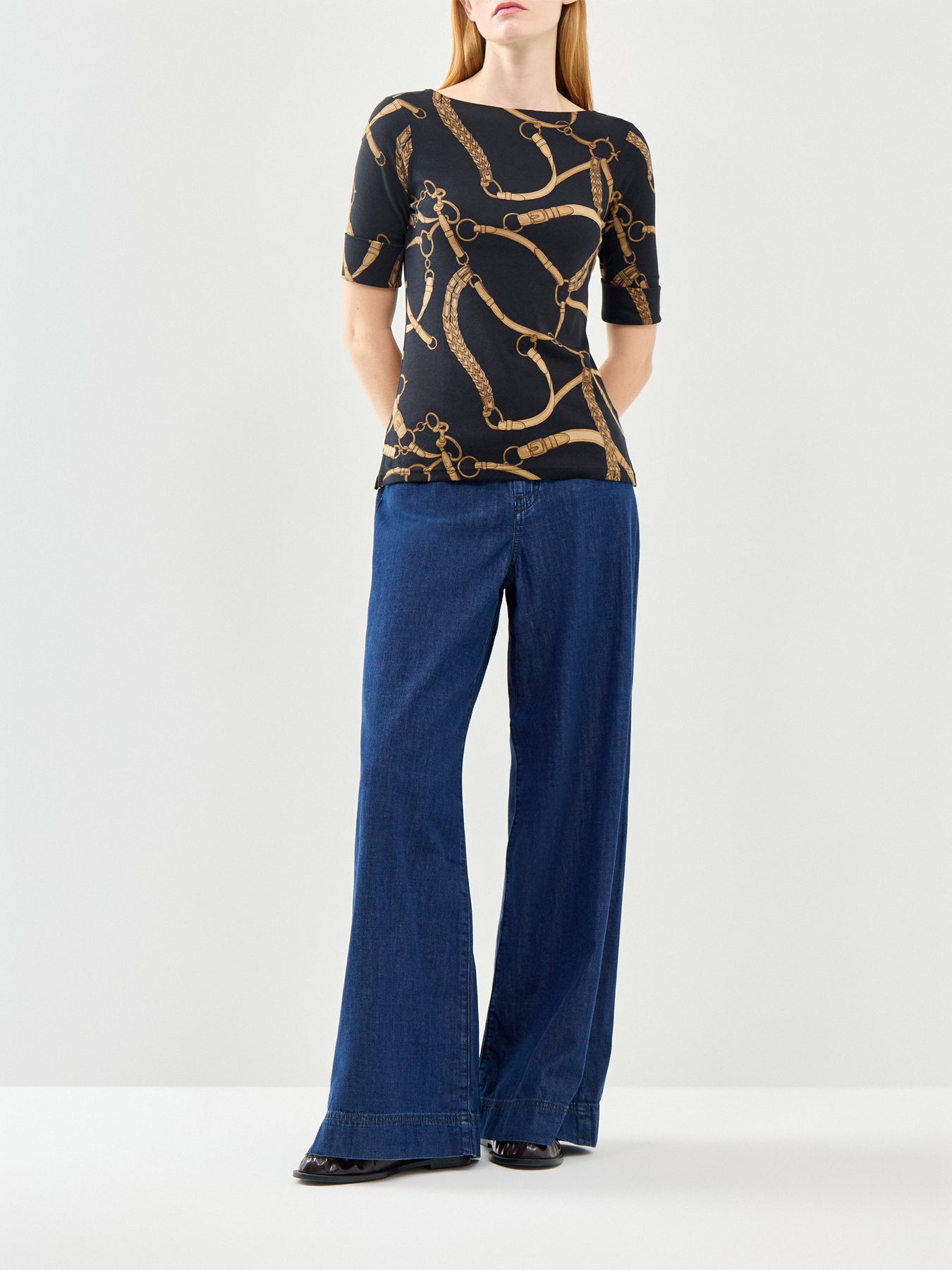 Judy Elbow Sleeve Chain Link Print T-Shirt Multi