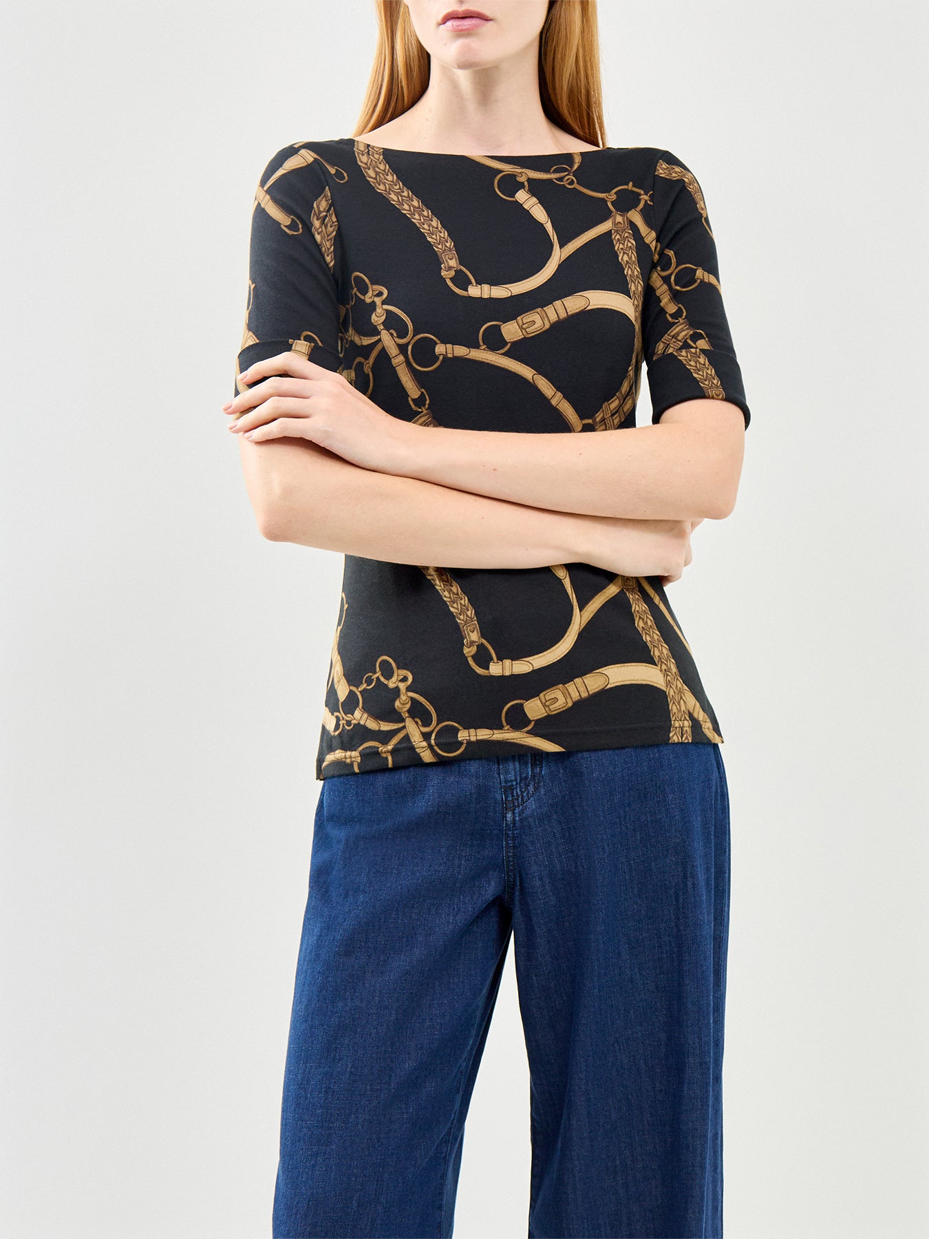 Judy Elbow Sleeve Chain Link Print T-Shirt Multi