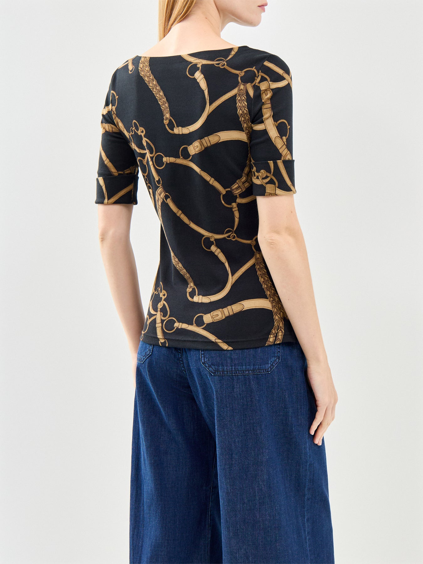 Judy Elbow Sleeve Chain Link Print T-Shirt Multi