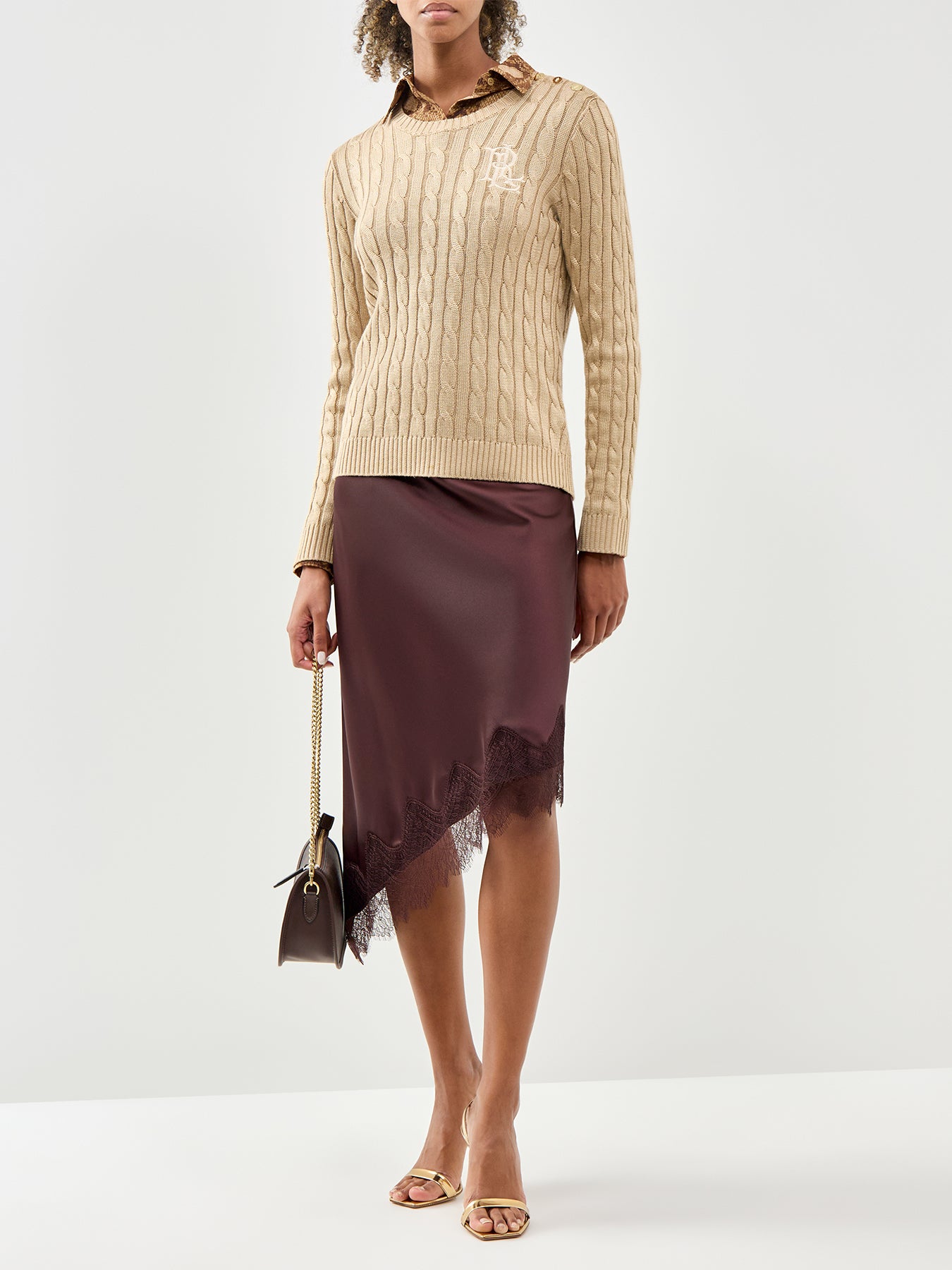 Cable Knit Button Shoulder Jumper Beige