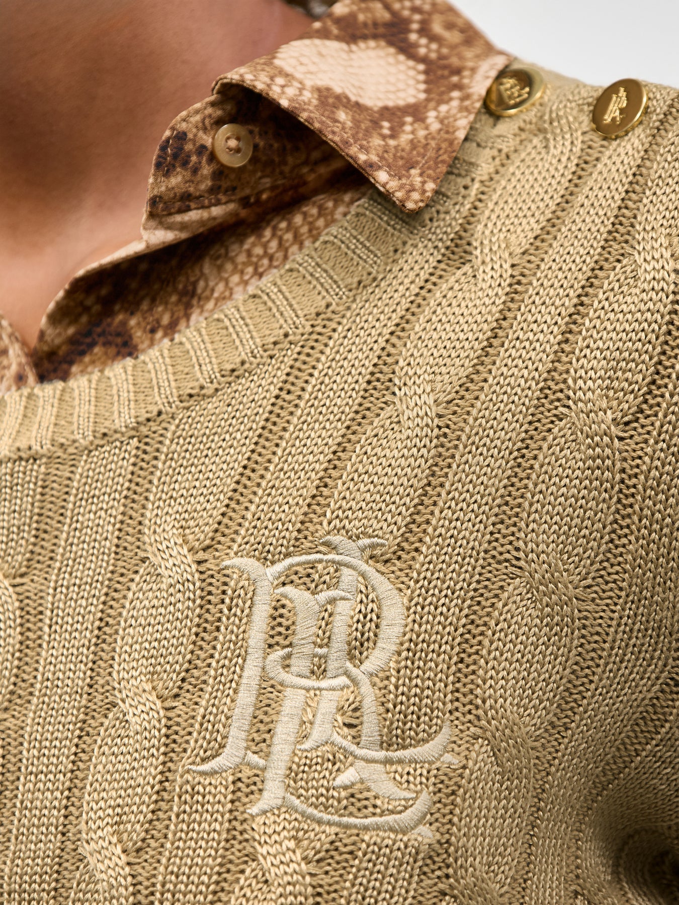 Cable Knit Button Shoulder Jumper Beige