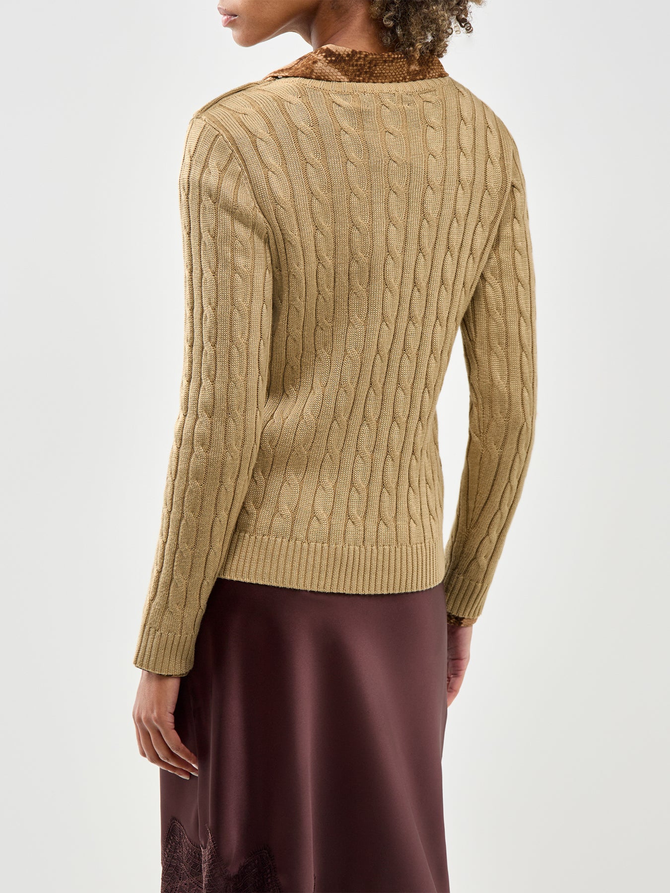 Cable Knit Button Shoulder Jumper Beige