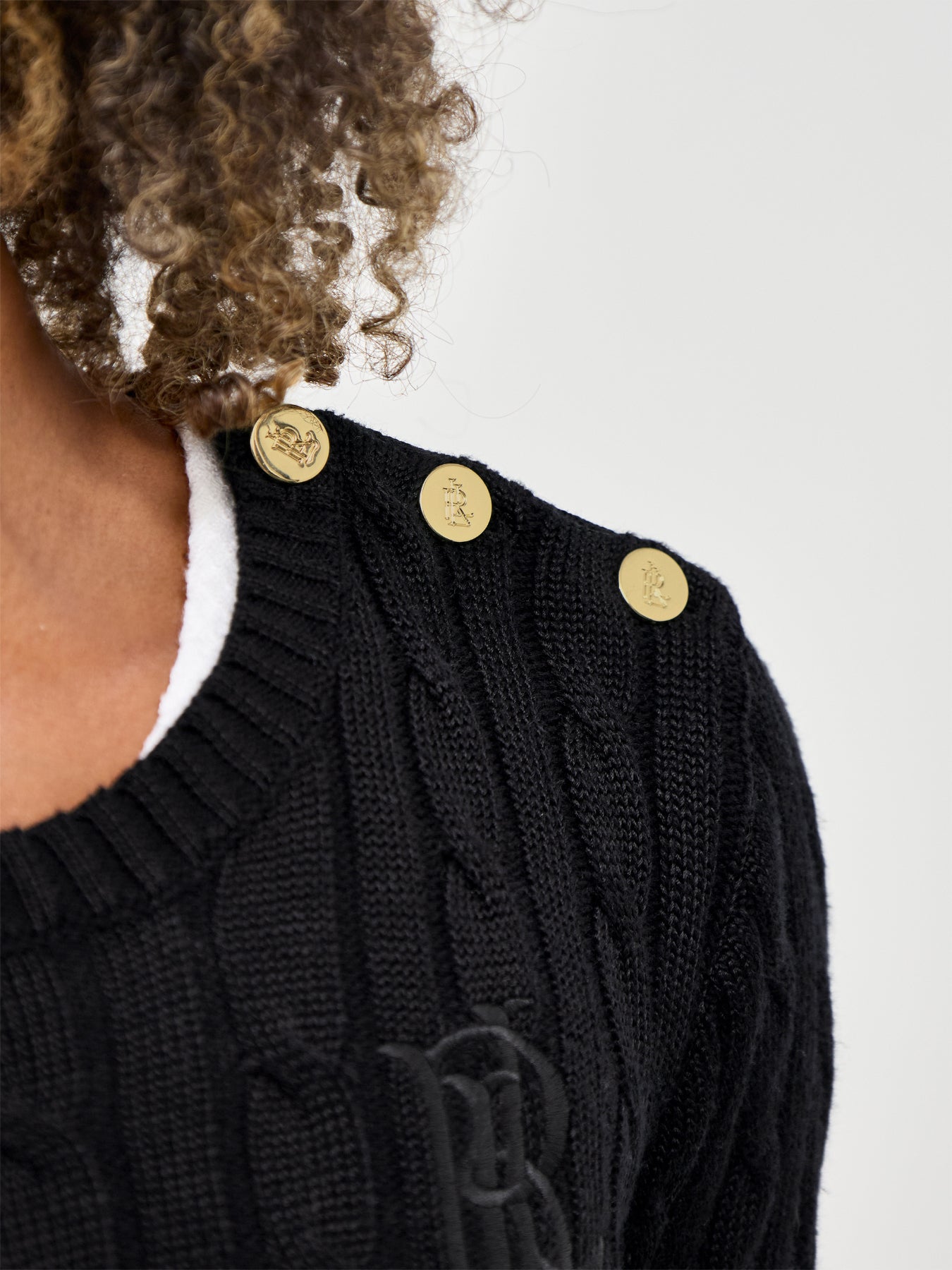 Cable Knit Button Shoulder Jumper Black
