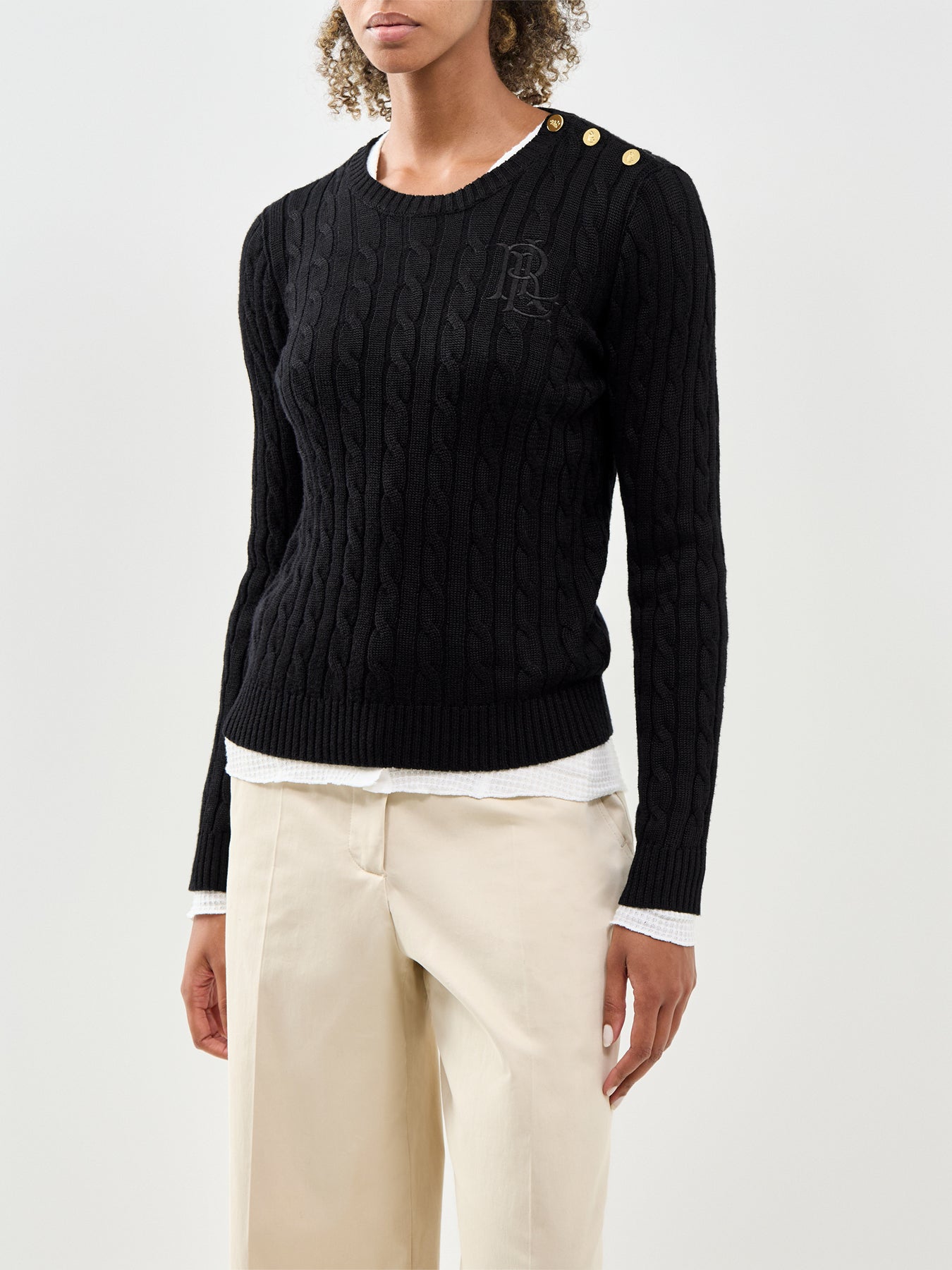 Cable Knit Button Shoulder Jumper Black
