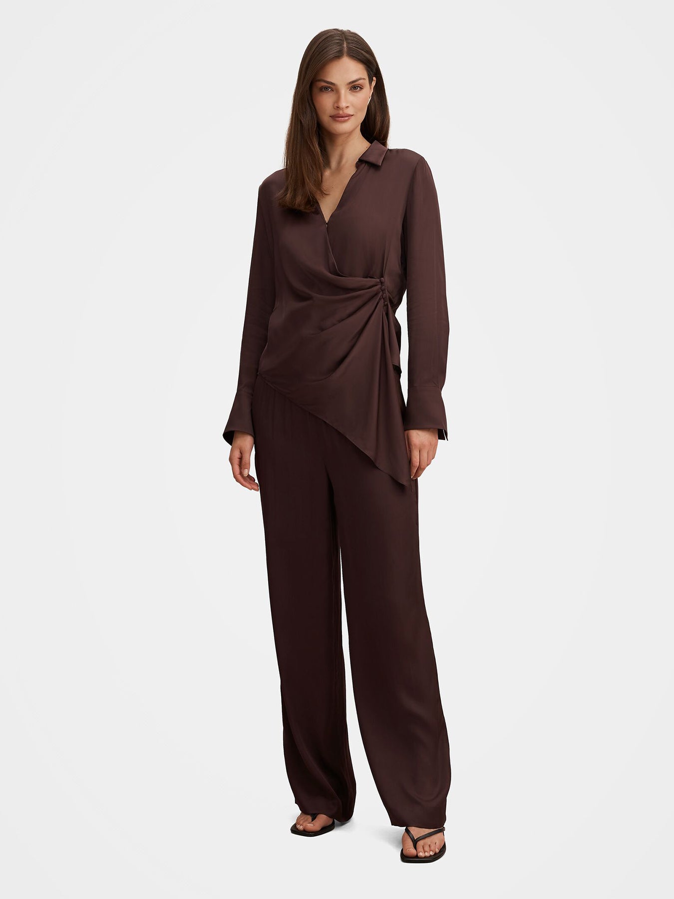 Maude Satin Wide Leg Pants Brown