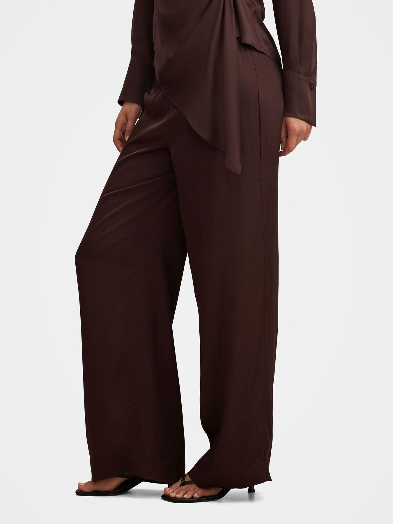 Maude Satin Wide Leg Pants Brown