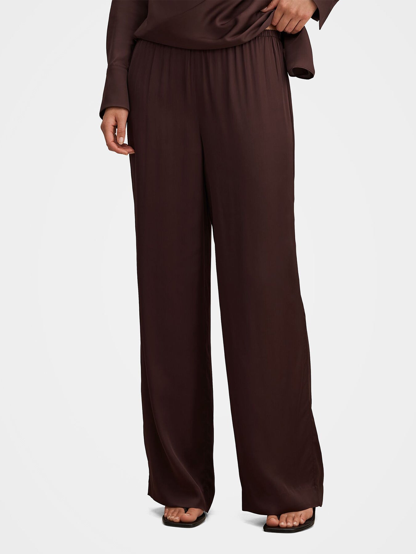 Maude Satin Wide Leg Pants Brown