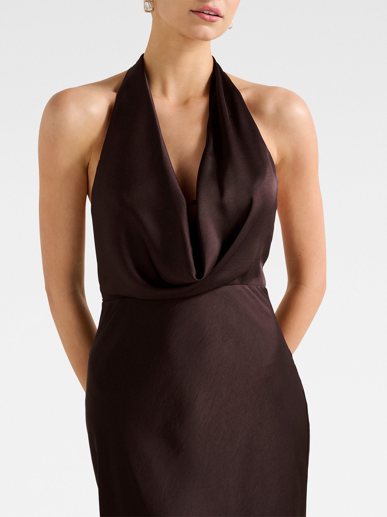 Becca Satin Halter Neck Gown Brown