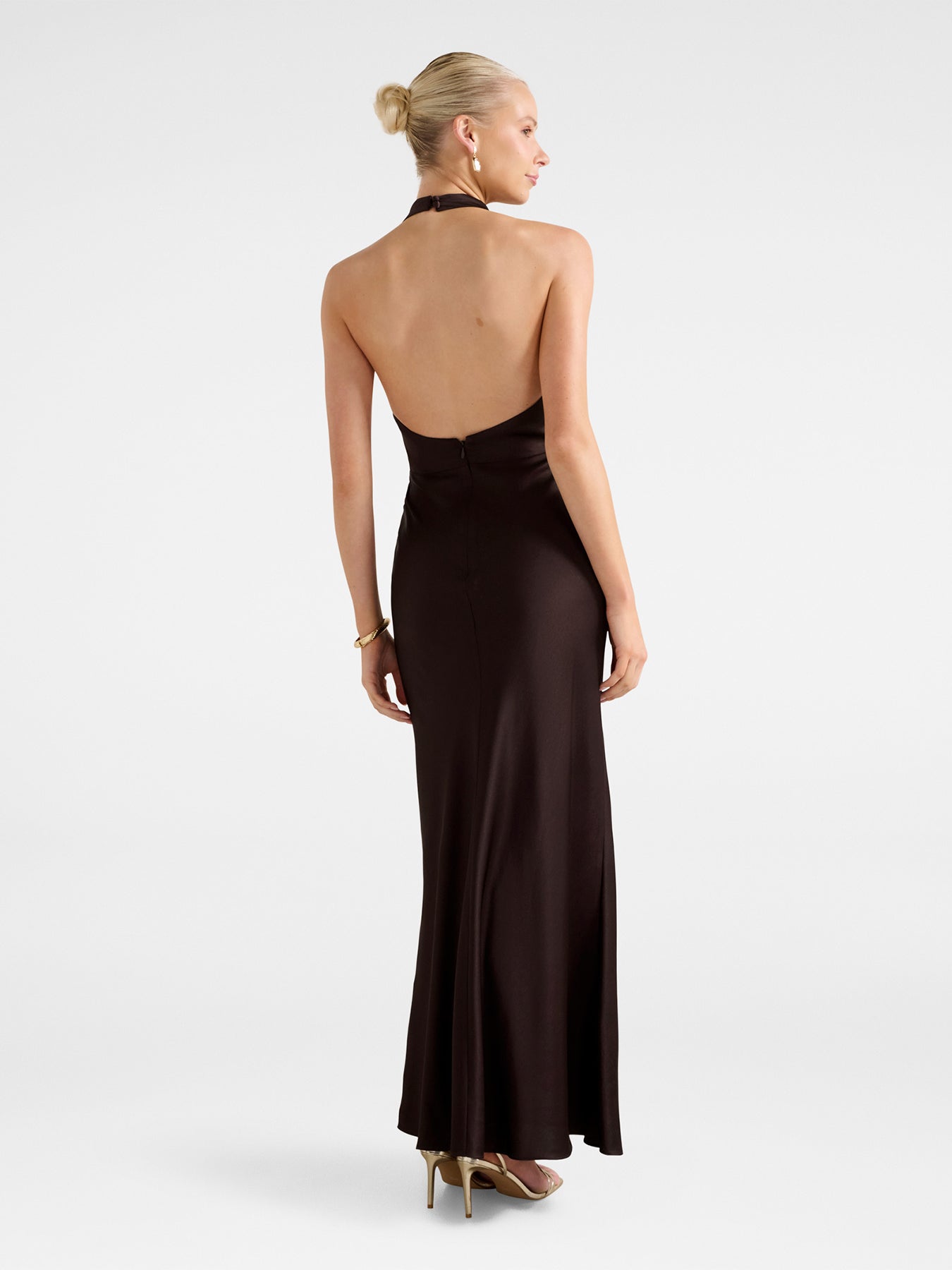 Becca Satin Halter Neck Gown Brown