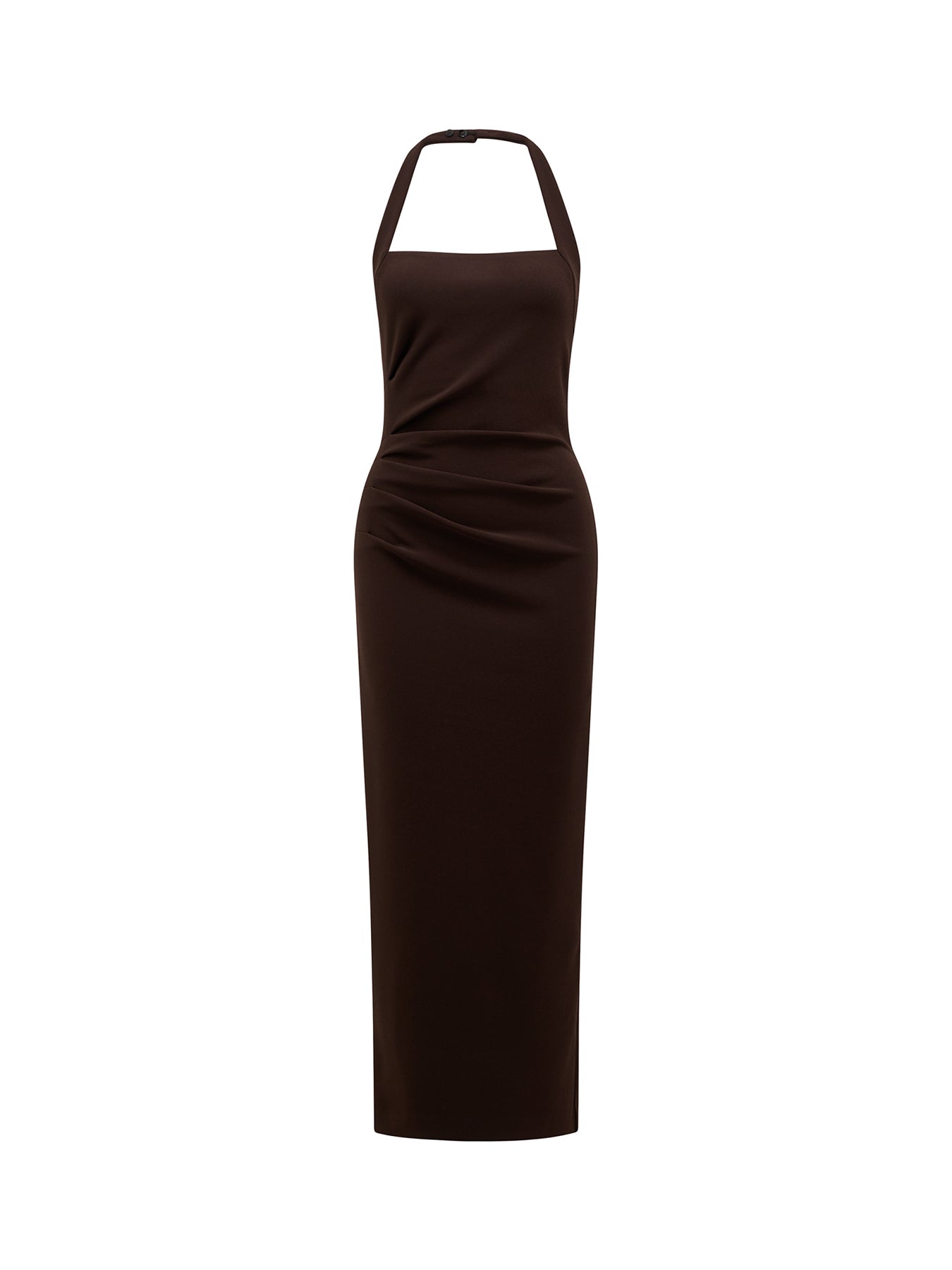 Georgie Halter Neck Ruched Bodycon Dress Brown