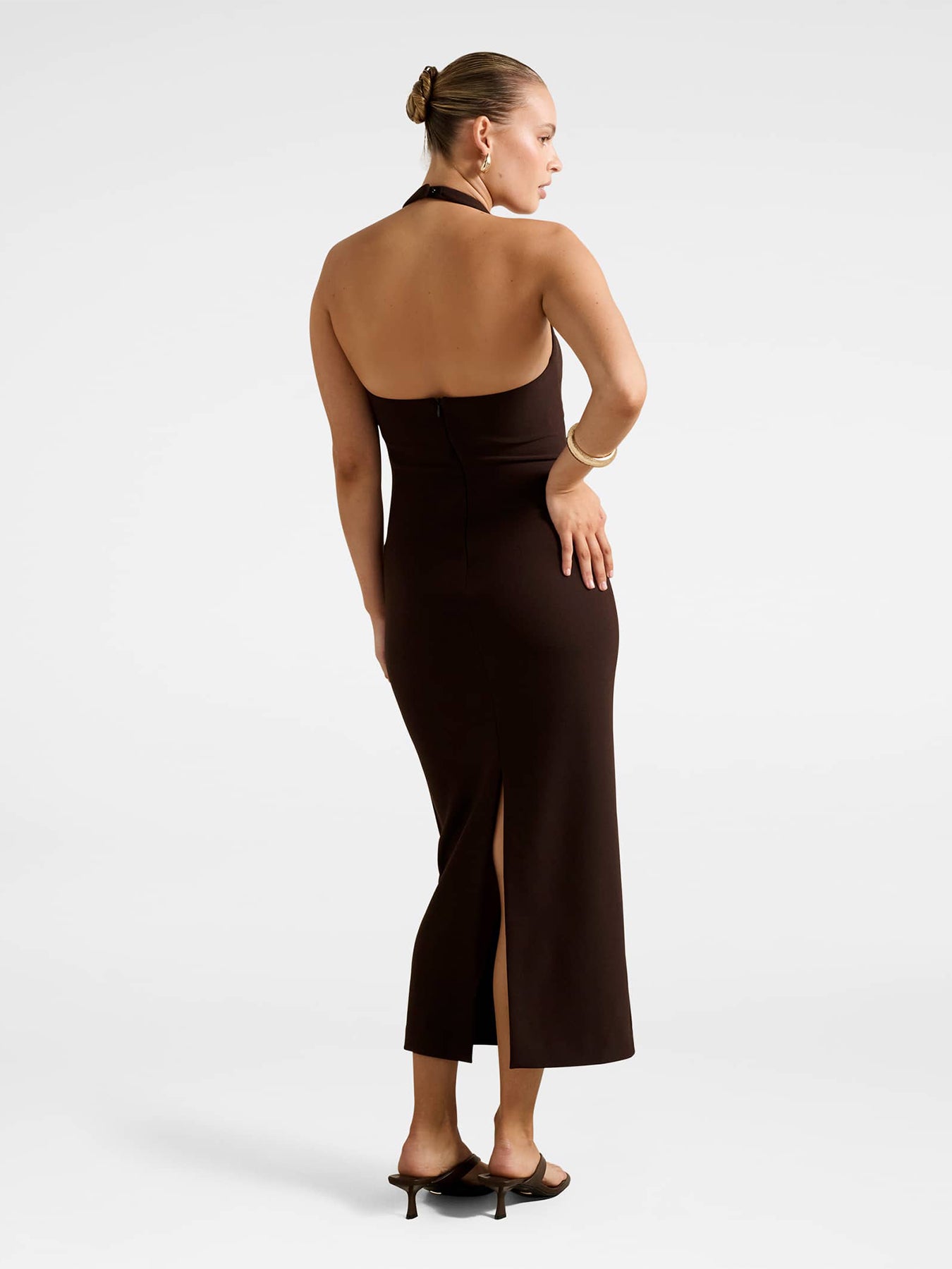 Georgie Halter Neck Ruched Bodycon Dress Brown