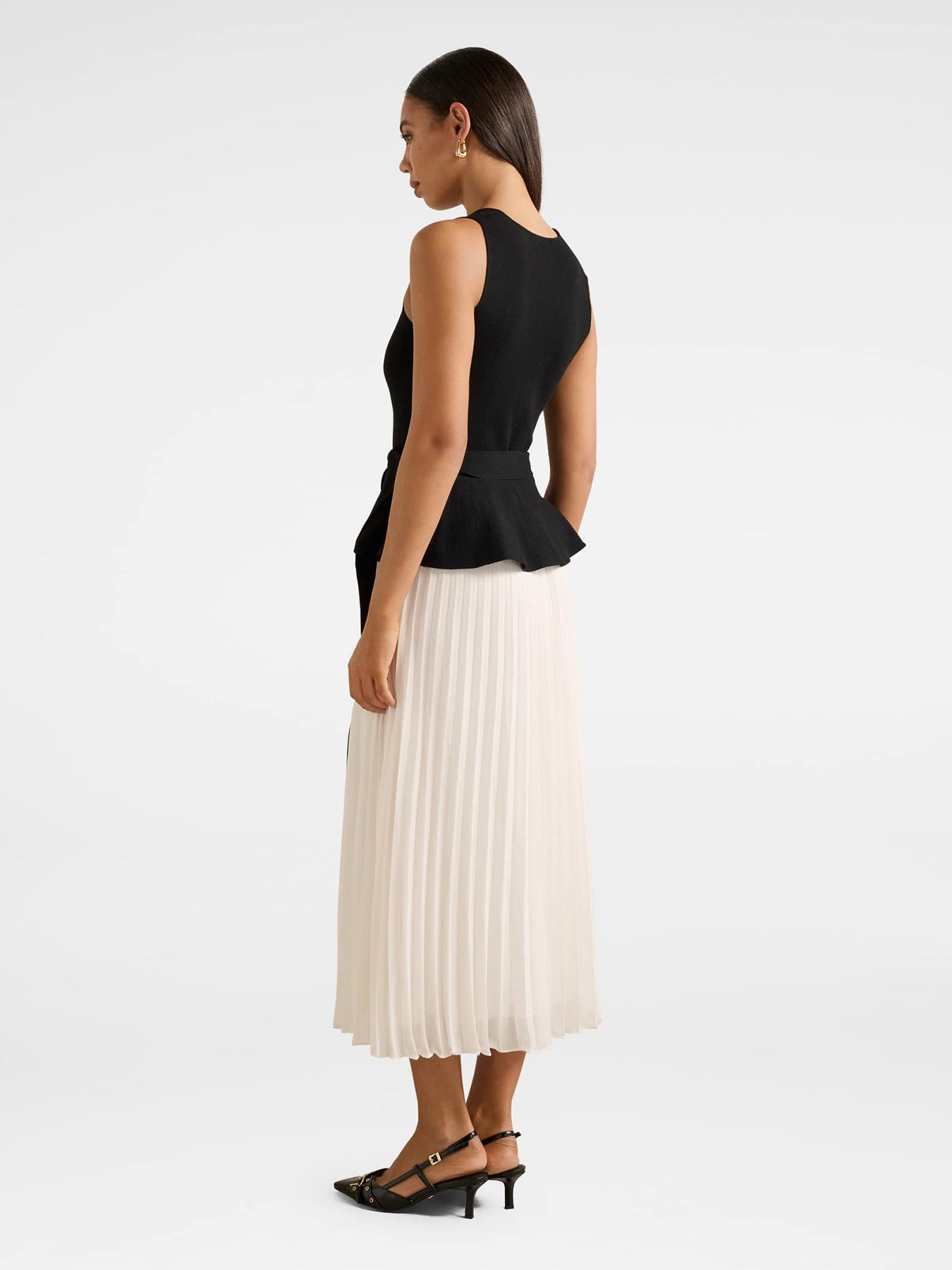 Peony Pleated Mixed Dress Black