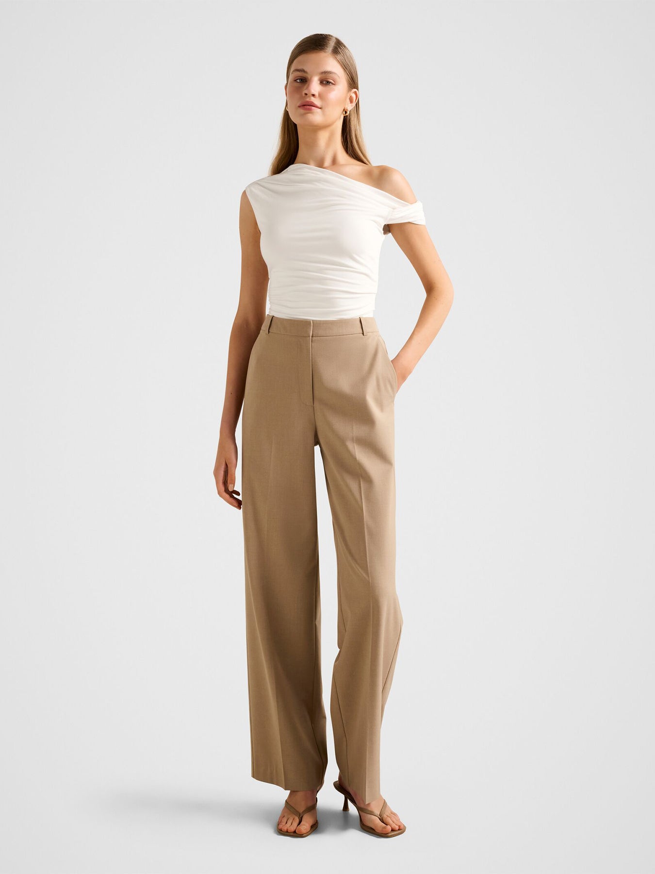Sophia Wide Leg Trousers Beige
