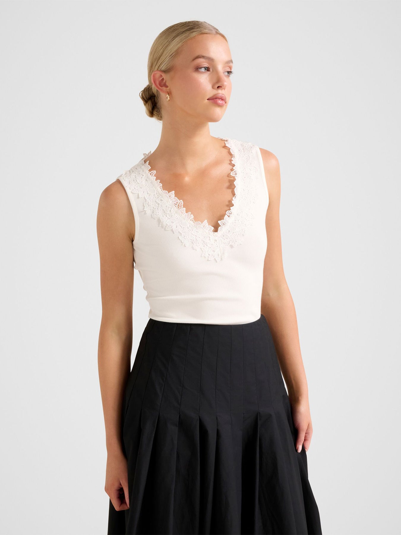 Sylvie Lace Trim Tank Top White