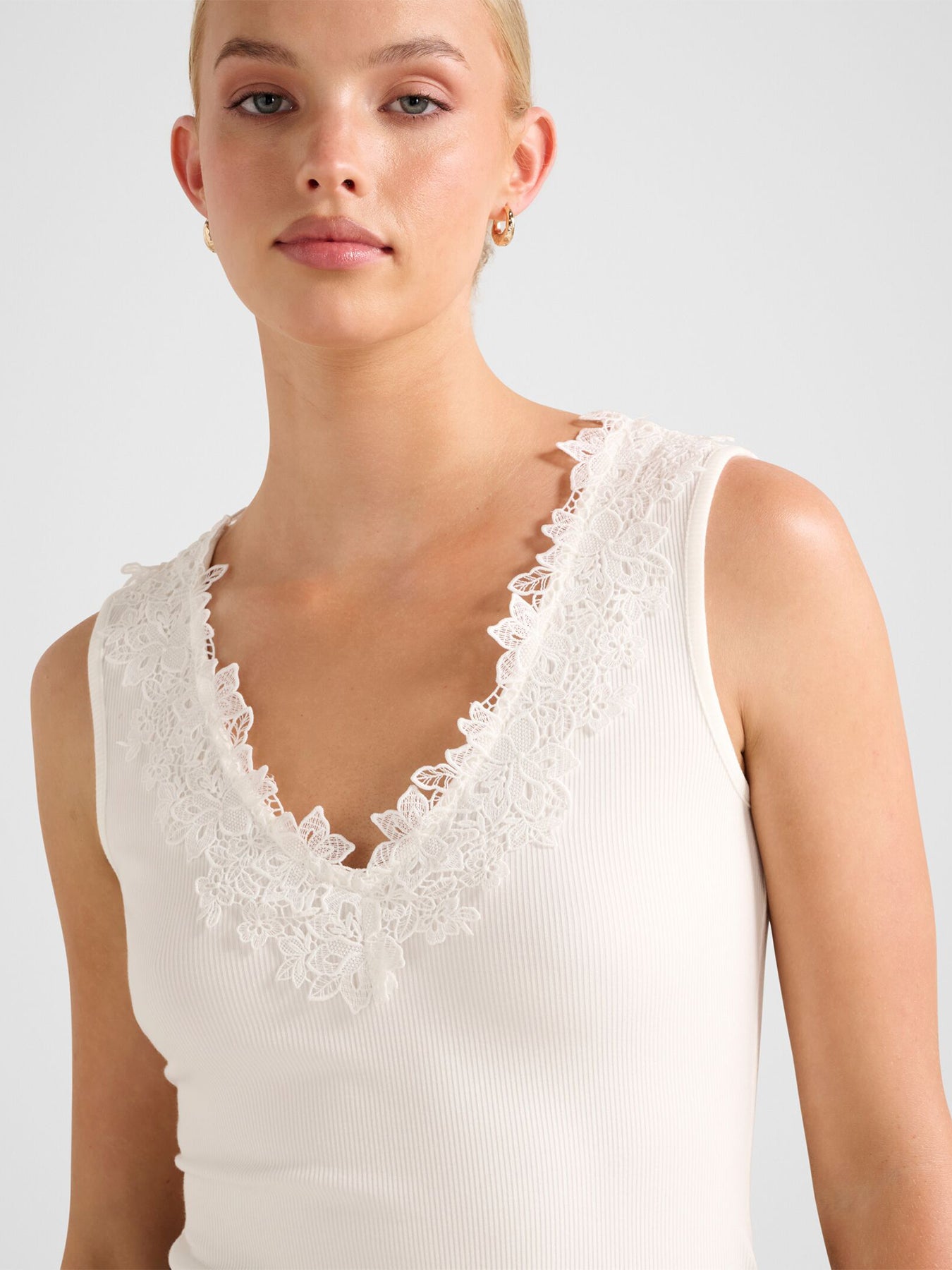 Sylvie Lace Trim Tank Top White