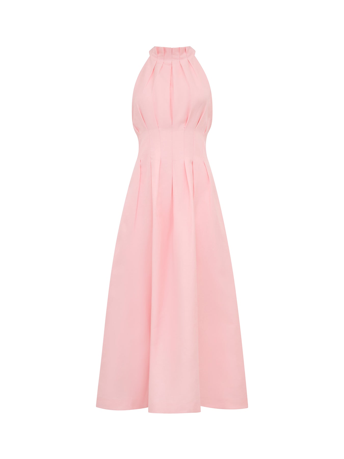 Miller Pleated Halter Neck Midi Dress Pink