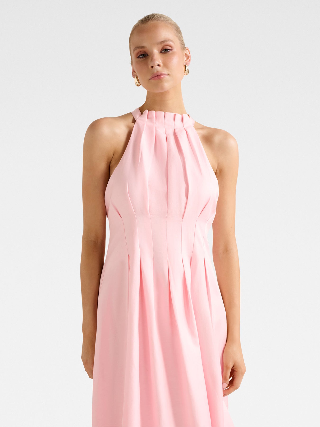 Miller Pleated Halter Neck Midi Dress Pink