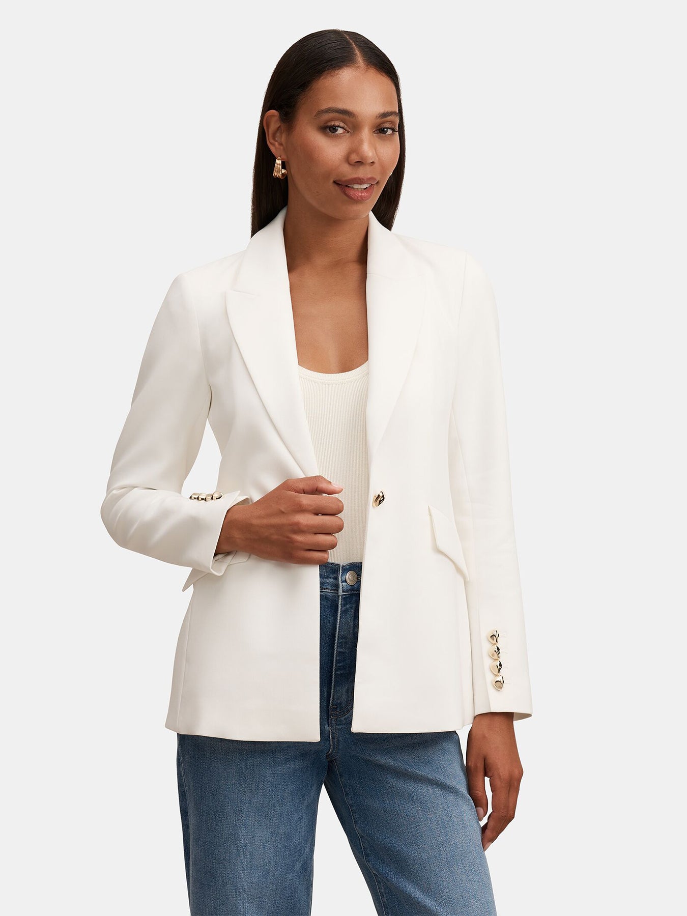 Trixie Gold Button Blazer White