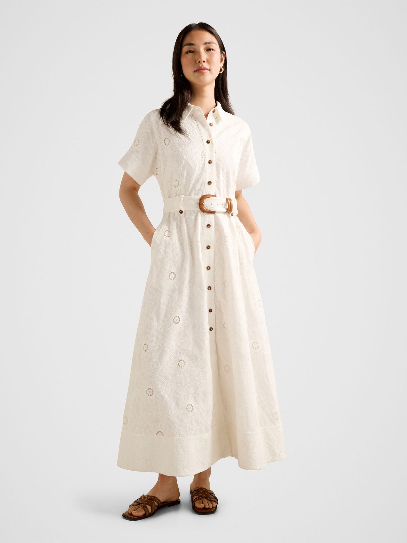 Valeria Broderie Midi Dress White