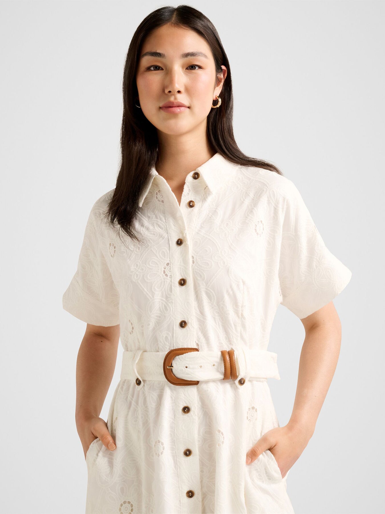 Valeria Broderie Midi Dress White
