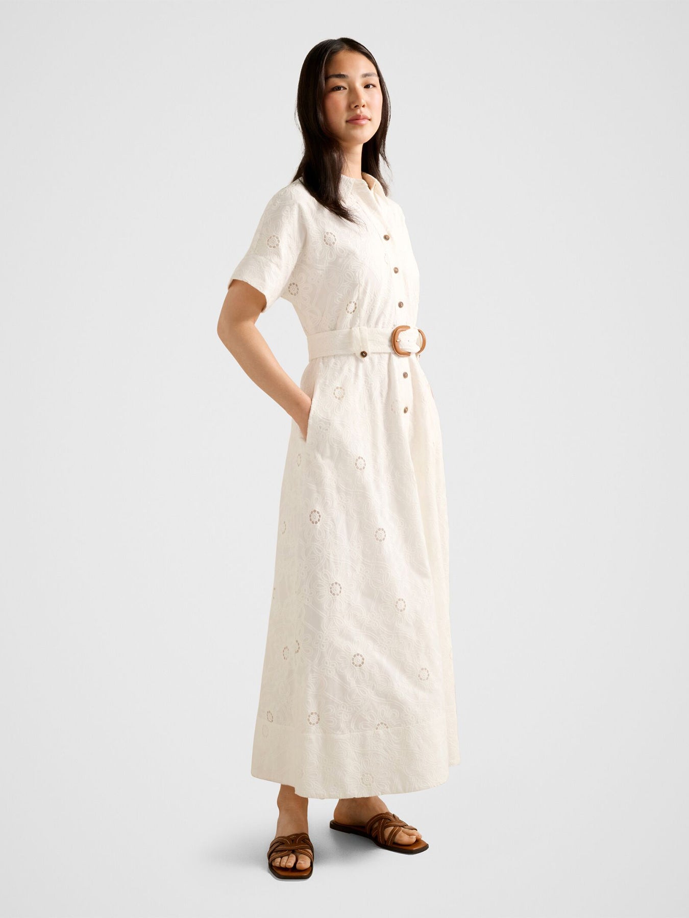 Valeria Broderie Midi Dress White