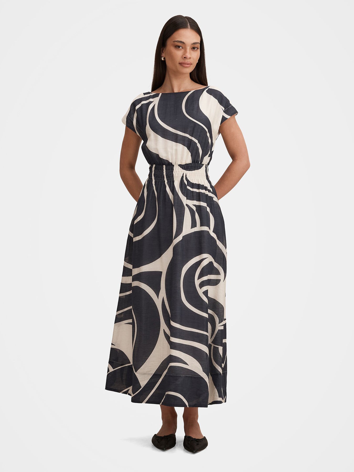Callie Elastic Waist Midi Dress Blue
