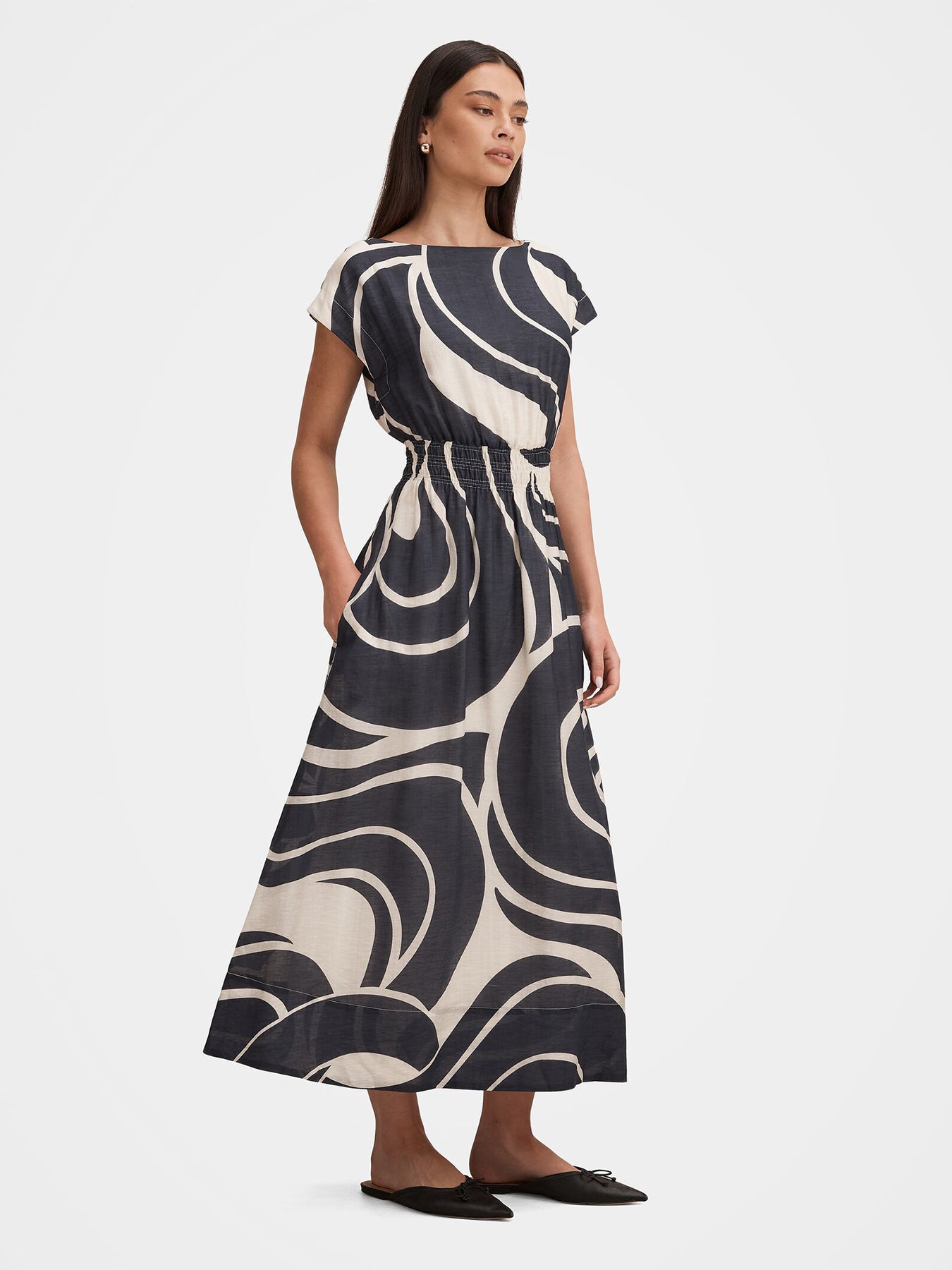 Callie Elastic Waist Midi Dress Blue