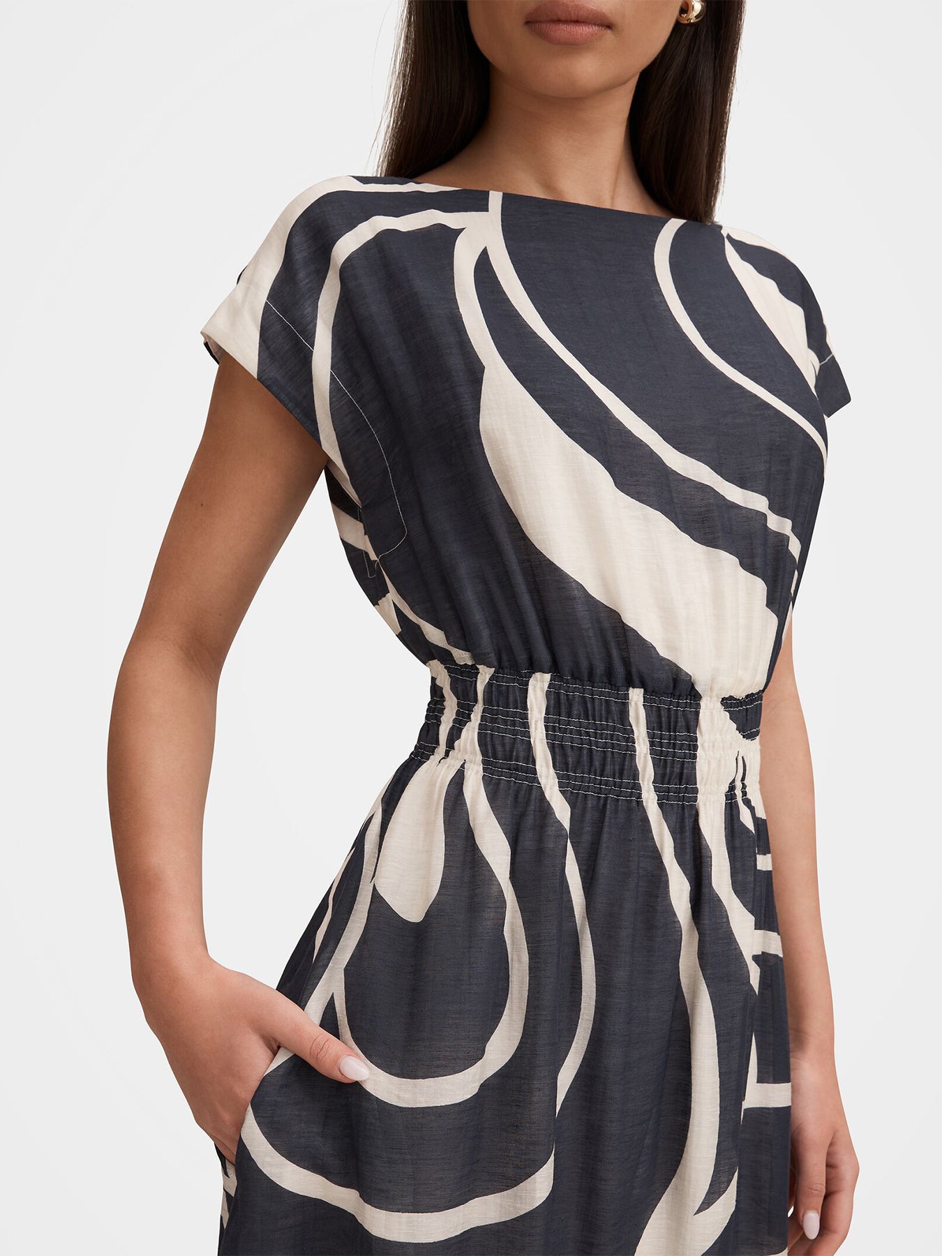 Callie Elastic Waist Midi Dress Blue